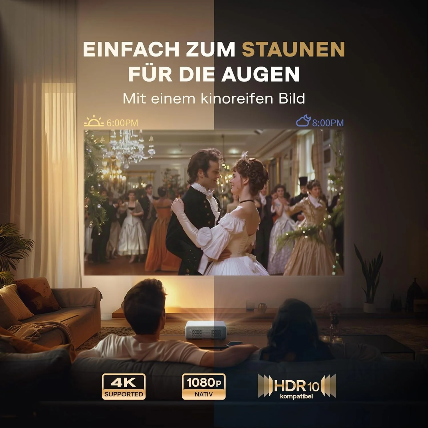 Aurzen Eazze D1 Smart Beamer Heimkino Projektor 4K Unterstützt Full HD 1080P Beamer mit NetfIix Officially & DoIby Audio, Autofokus & Trapezkorrektur, Mini WiFi Bluetooth Video Projektor, Weiß - Image 6