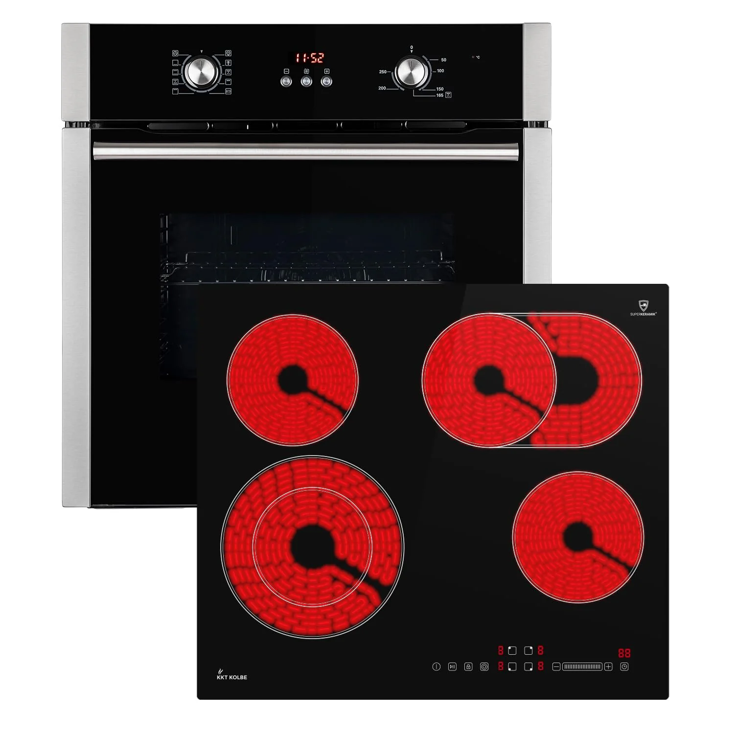 Autarkes Herdset: 60cm Einbaubackofen BO8805SS + 59cm Kochfeld CH5901RL | Grill | Heißluft | Automatik-Timer | 2-fach Wärmeschutzverglasung | Kindersicherung | Knebelbedienung | SET8805CH59RL - Image 5