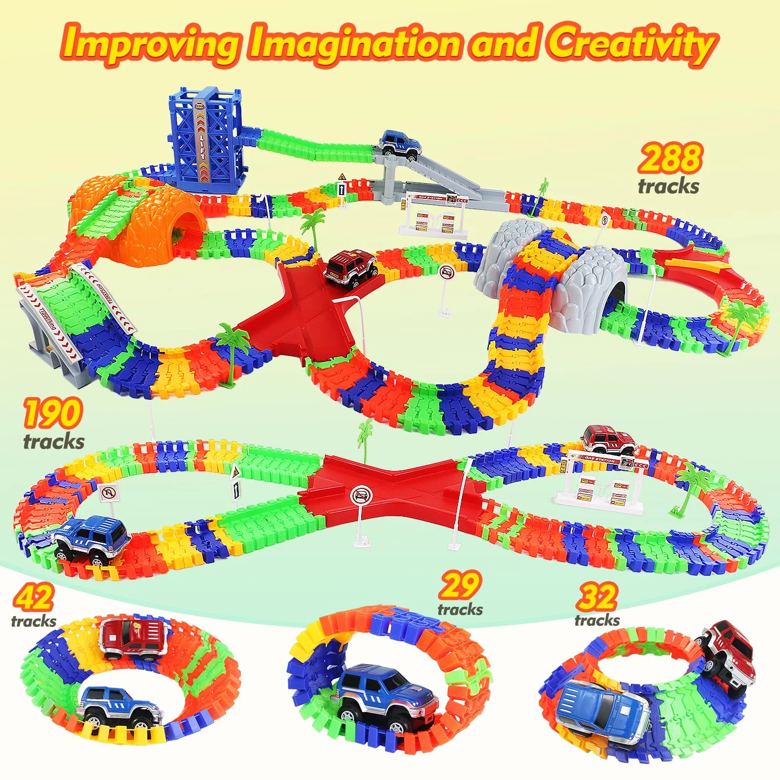 Autorennbahn Kinder Spielzeug ab 3 4 5 Jahre mit 2 Spielzeugauto, Kinderspielzeug ab 3 4 5 6 7 Jahre Junge,309PCS Car Track Rennbahnen, Racing Geschenk 3 4 5 Jahre Junge Mädchen, 505cm Länge Rennbahn - Image 8