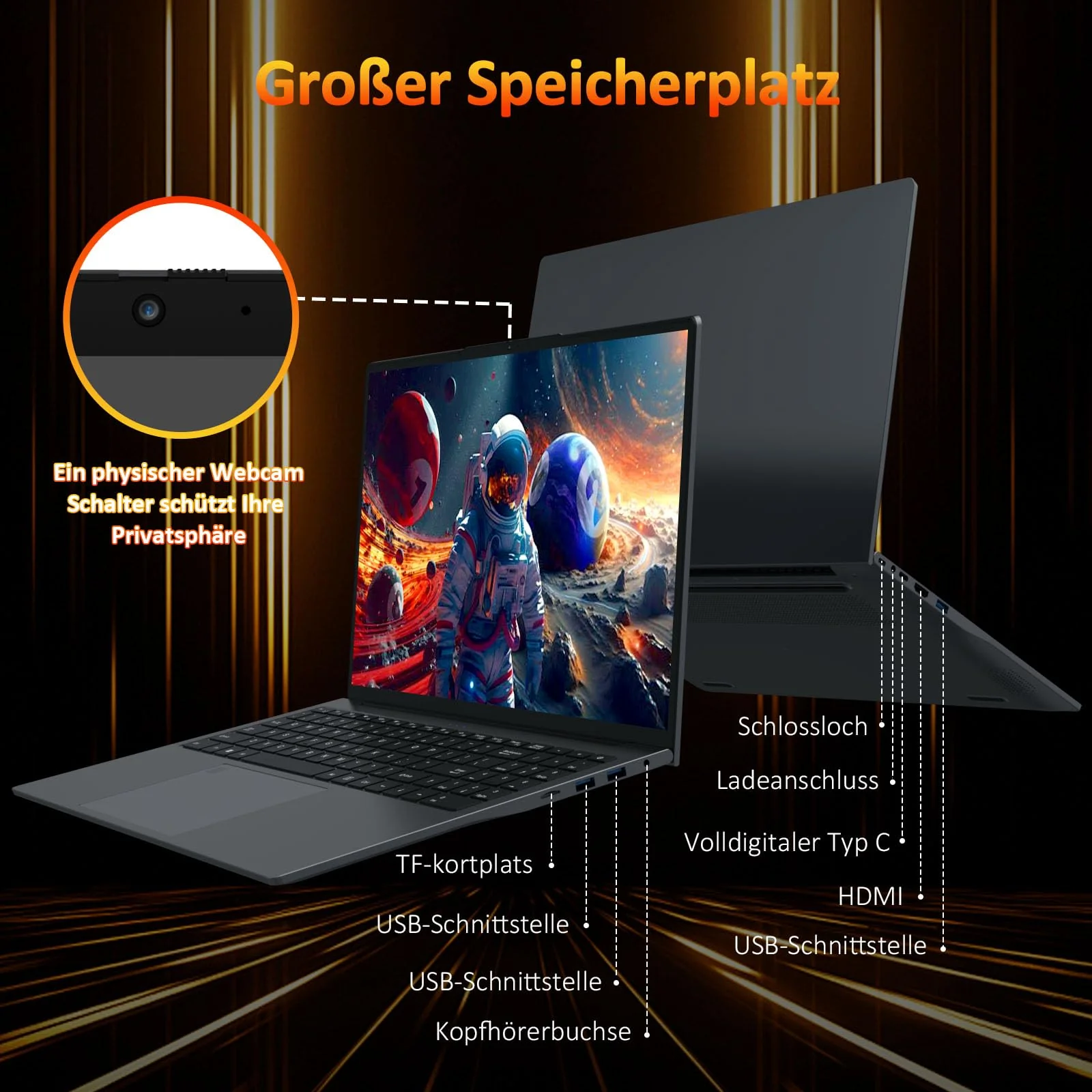 Auusda Laptop 16 Zoll,Dual-Core 3250U Prozessor(Bis zu 3.5GHz),8 GB DDR4 RAM 256GB SSD, 16 Zoll Full HD Display with Kameraverschluss,USBx3,HDMI,Micro SD Card Slot,USB Typ C,Student/Business Notebook - Image 4