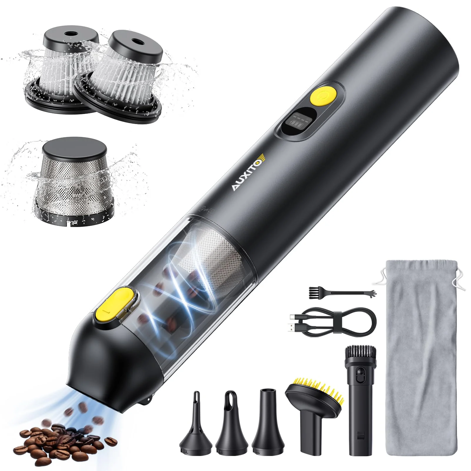 AUXITO Akku-Handstaubsauger, Auto-Staubsauger-Stark 14000Pa, 4 IN 1 Autostaubsauger Handstaubsauger mit Haustier Werkzeug, Mini Staubsauger für Auto, Haus, Büro, Küche,Tierhaar Reinigung