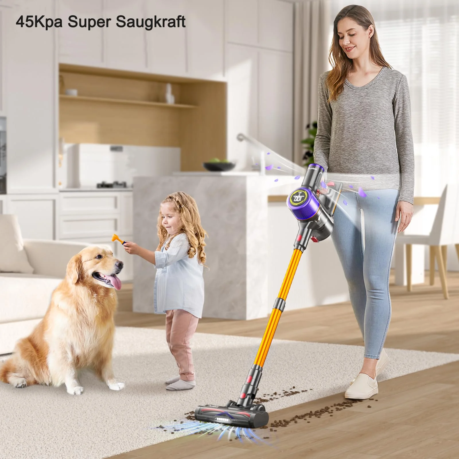 Avalsor 550W/45000Pa/65Mins Akku Staubsauger, Staubsauger Kabellos mit Touchscreen und Anti-Tangle-Bürste, Staubsauger 1.5L Staubbehälter, 9-in-1 für Hartböden, Teppiche und Tierhaare - Image 8