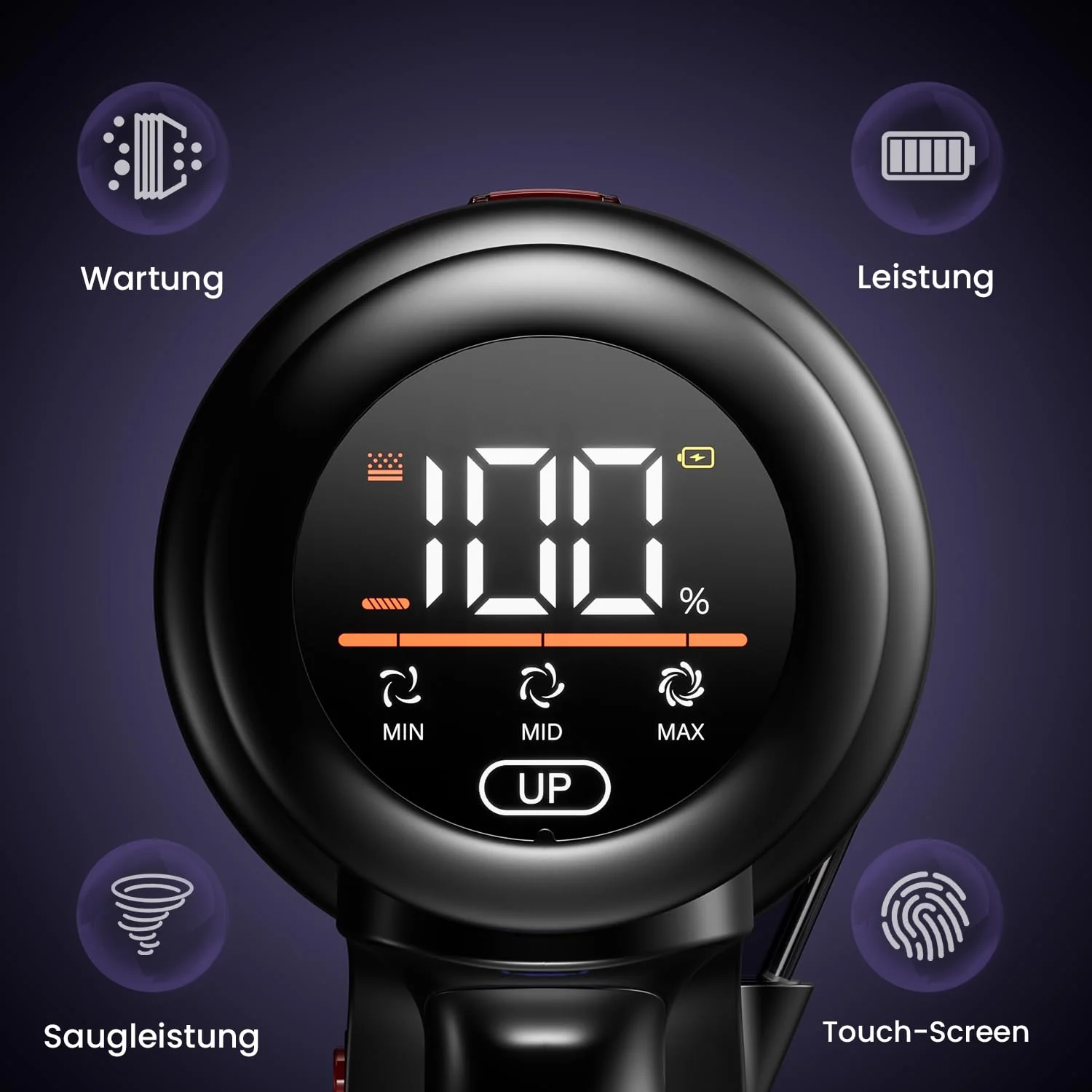 Avalsor Akku Staubsauger 45000Pa/550W/70Min, 1.5L Staubsauger Kabellos mit LED Touchscreen und mit Anti-Tangle-Bürste, Akku Staubsauger Kabellos mit 8 Schichten Filter für Hartböden/Teppich/Tierhaare - Image 4