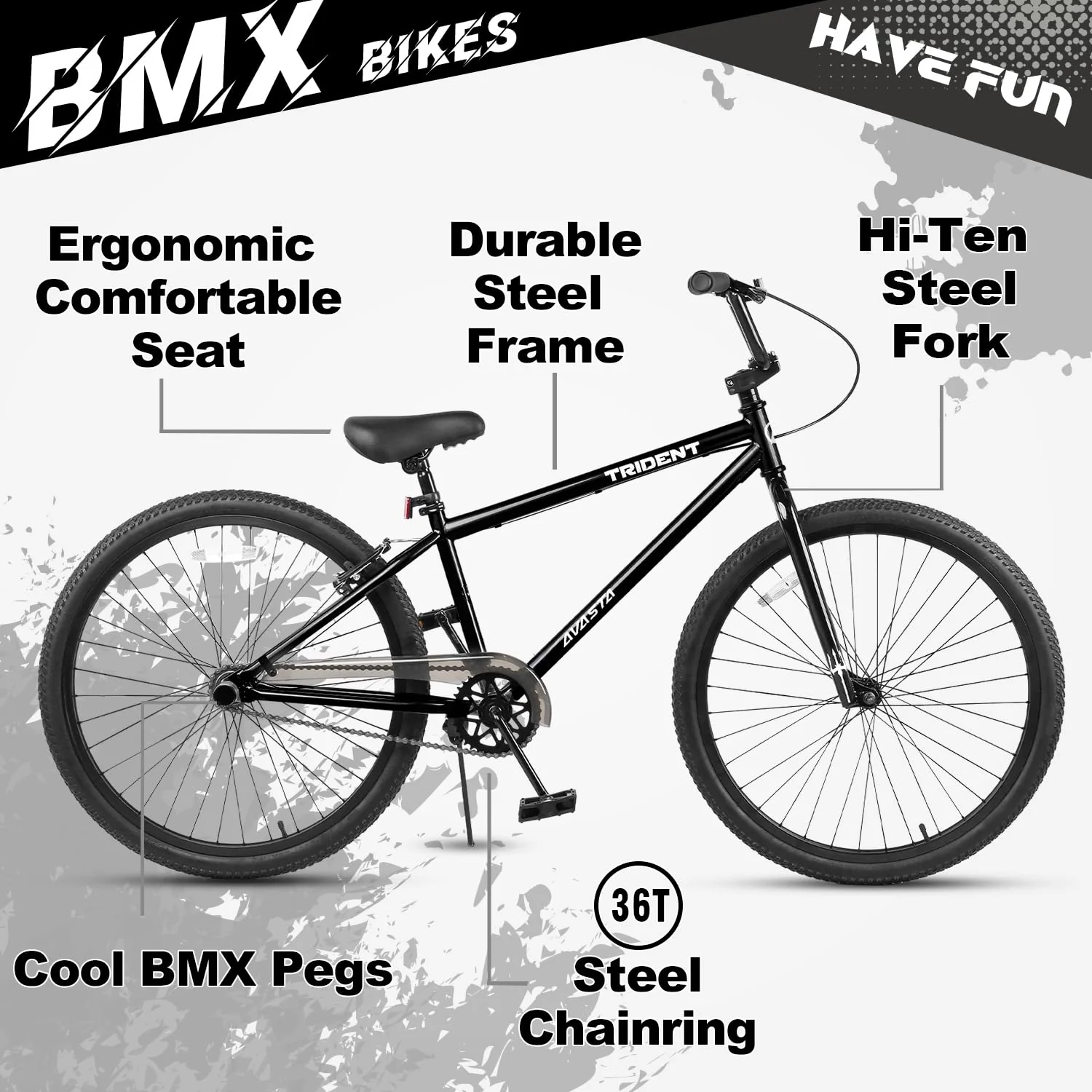 AVASTA 24 Zoll BMX Fahrräder Freestyle für Anfänger und Fortgeschrittene mit 2 Pegs Trick Cycling und Professional Riding,Schwarz - Image 4