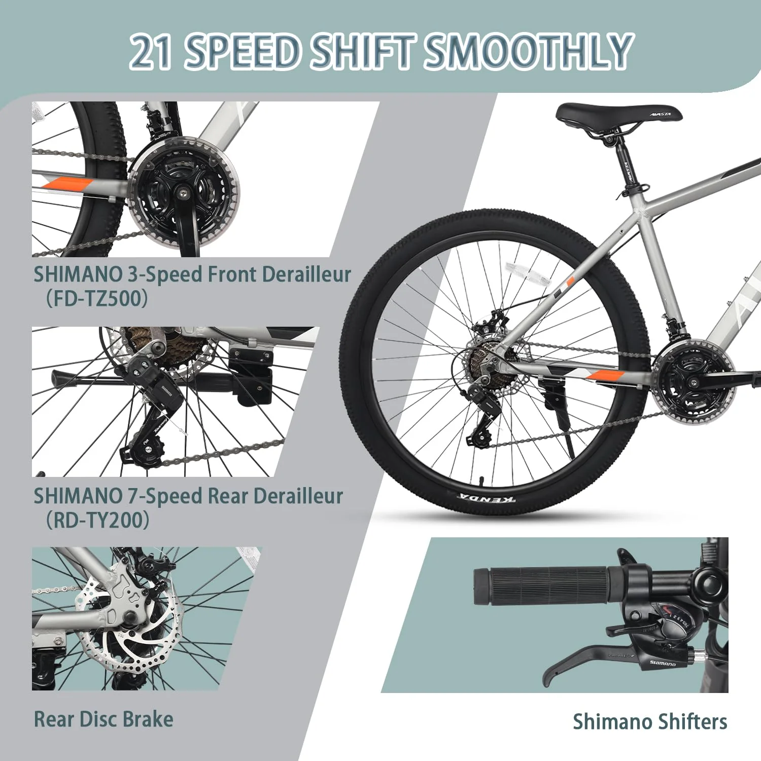 AVASTA AV300 26 Zoll Mountainbike MTB Pendlerrad Leichter Aluminiumrahmen 21 Gang Schaltung Vorderradfederung Scheibenbremsen vorne und hinten,Schwarz - Image 6