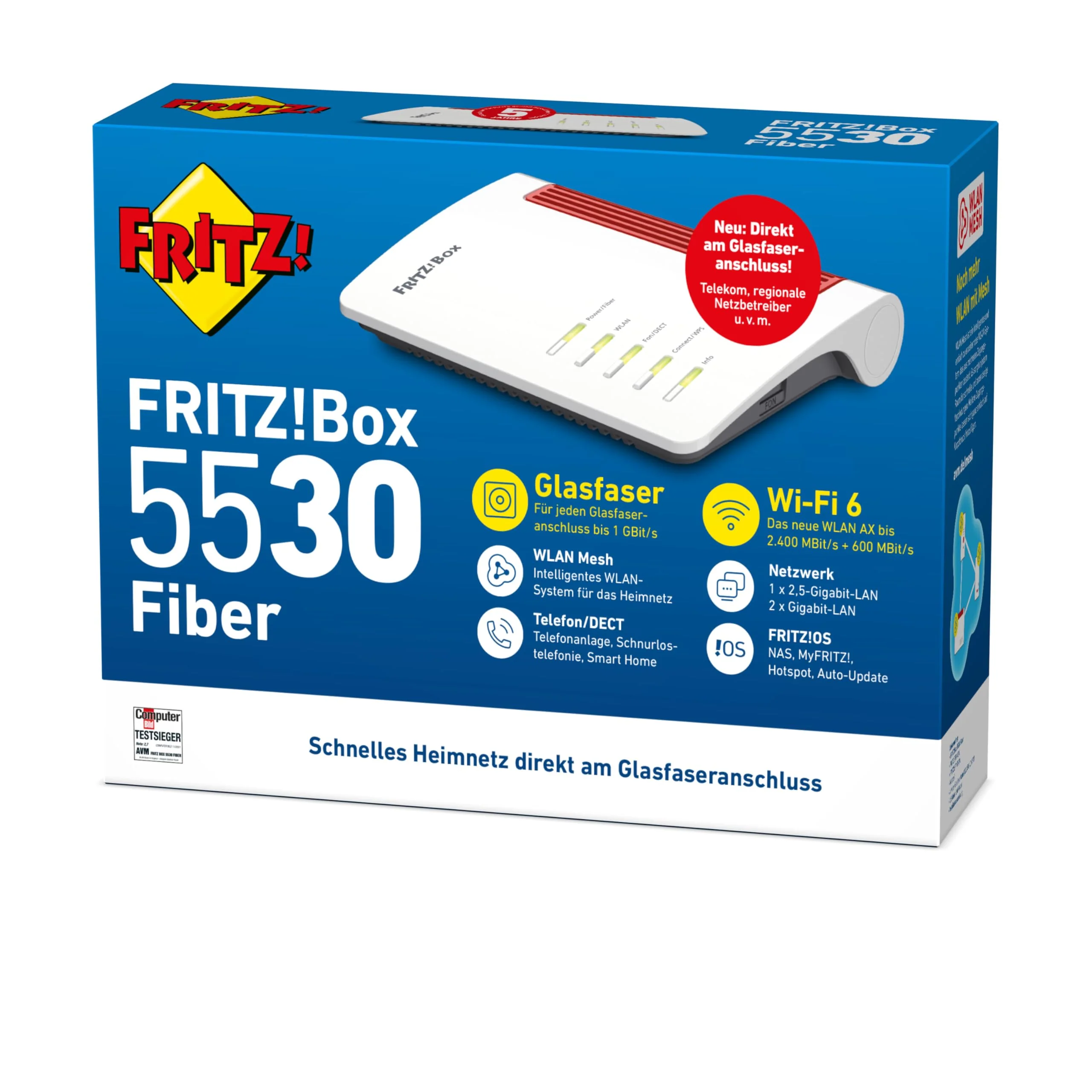 AVM FRITZ!Box 5530 Fiber | Router für einen Glasfaseranschluss (Glasfasermodem mit 2x2 Wi-Fi 6 (WLAN AX), bis zu 3 GBit/s, 2.5-Gigabit-LAN-Port, geeignet für Deutschland) - Image 2