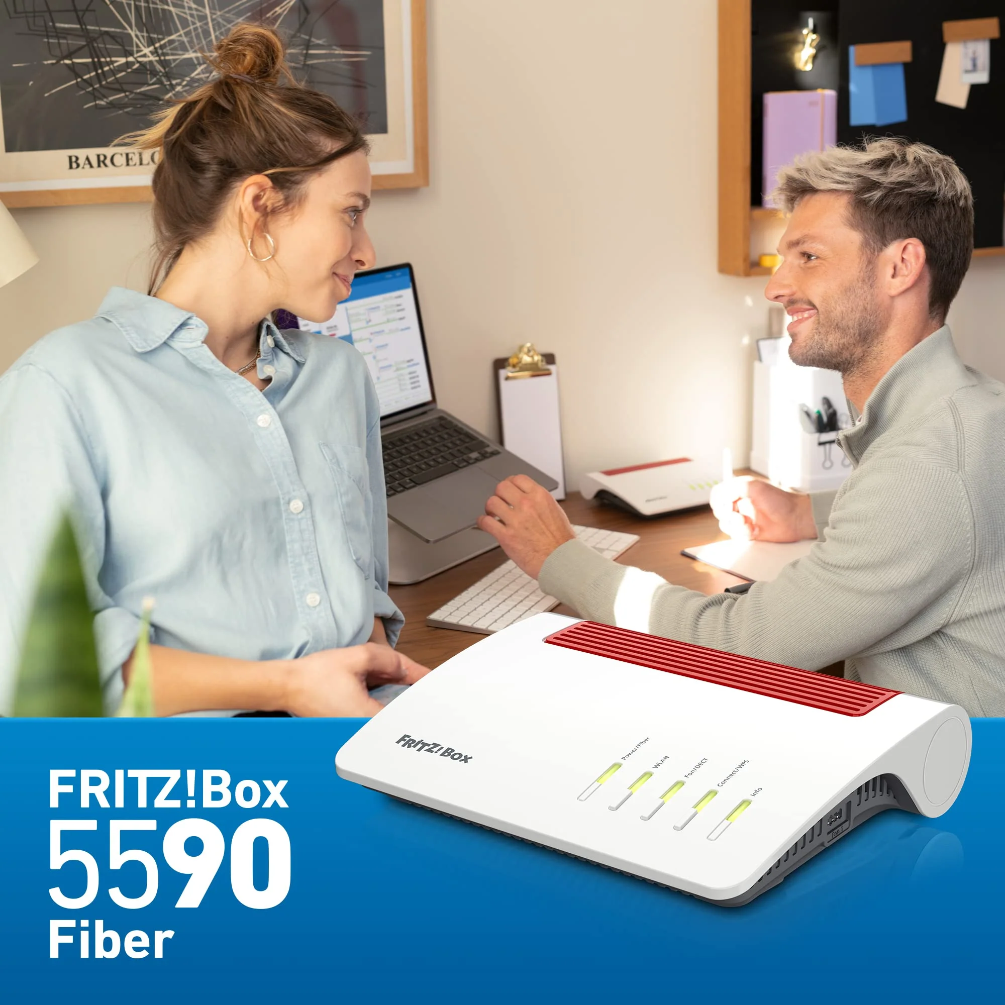 AVM FRITZ!Box 5590 Fiber | Router für einen Glasfaseranschluss (Wi-Fi 6, bis 2.400 MBit/s (5 GHz) und 1.200 MBit/s (2,4 GHz), WLAN Mesh, DECT-Basis, 2,5-Gigabit-LAN-Port, geeignet für Deutschland) - Image 2