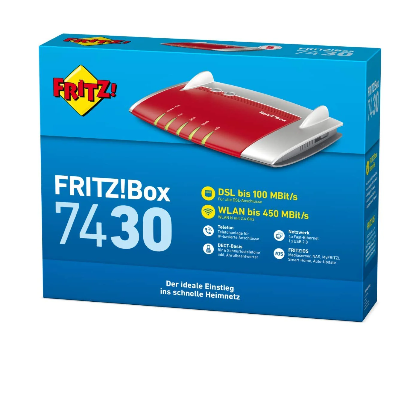 AVM FRITZ!Box 7430 (VDSL/ADSL2+, WLAN N, 450 MBit/s (2,4 GHz), TK-Anlage & Voice over IP mit DECT-Basis, Mediaserver) geeignet für Deutschland (Generalüberholt) - Image 4