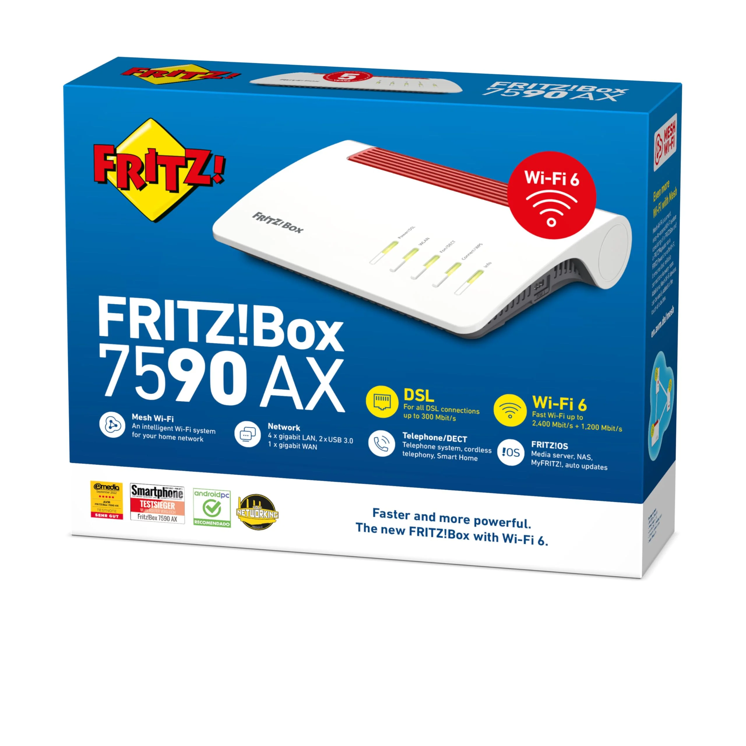 AVM FRITZ!Box 7590 AX Exclusive Edition (Wi-Fi 6 DSL-Router 2.400 MBit/s (5GHz) & 1.200 MBit/s (2,4 GHz), inklusive SanDisk USB-Stick, WLAN Mesh, DECT-Basis, deutschsprachige Version) - Image 2