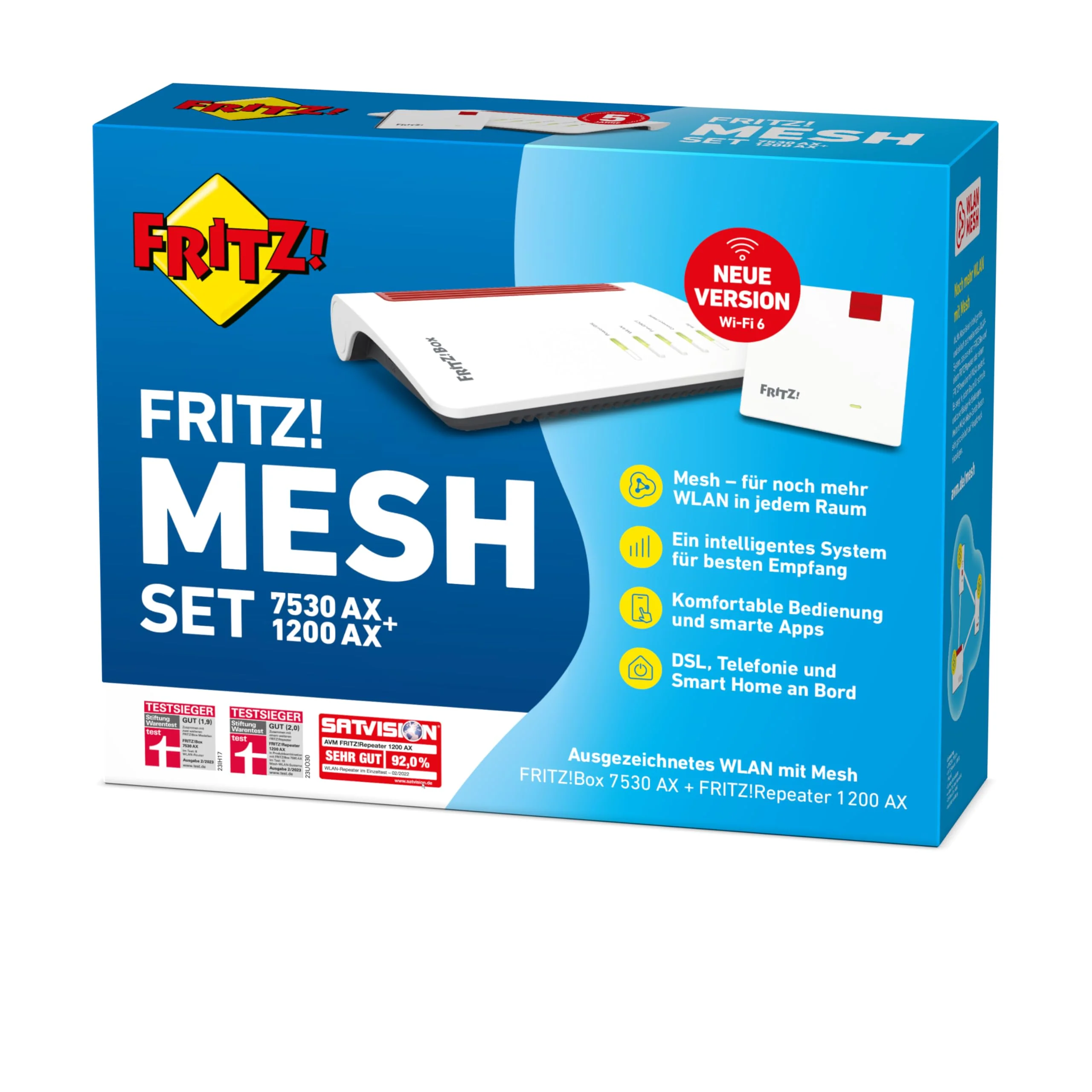 AVM FRITZ!Mesh Set: FRITZ!Box 7530 AX (Wi-Fi 6 Router mit 1.800 MBit/s + 600 MBit/s) und FRITZ!Repeater 1200 AX (Wi-Fi 6 Repeater mit 2.400 Mbit/s + 600 Mbit/s, deutschsprachige Version) - Image 2