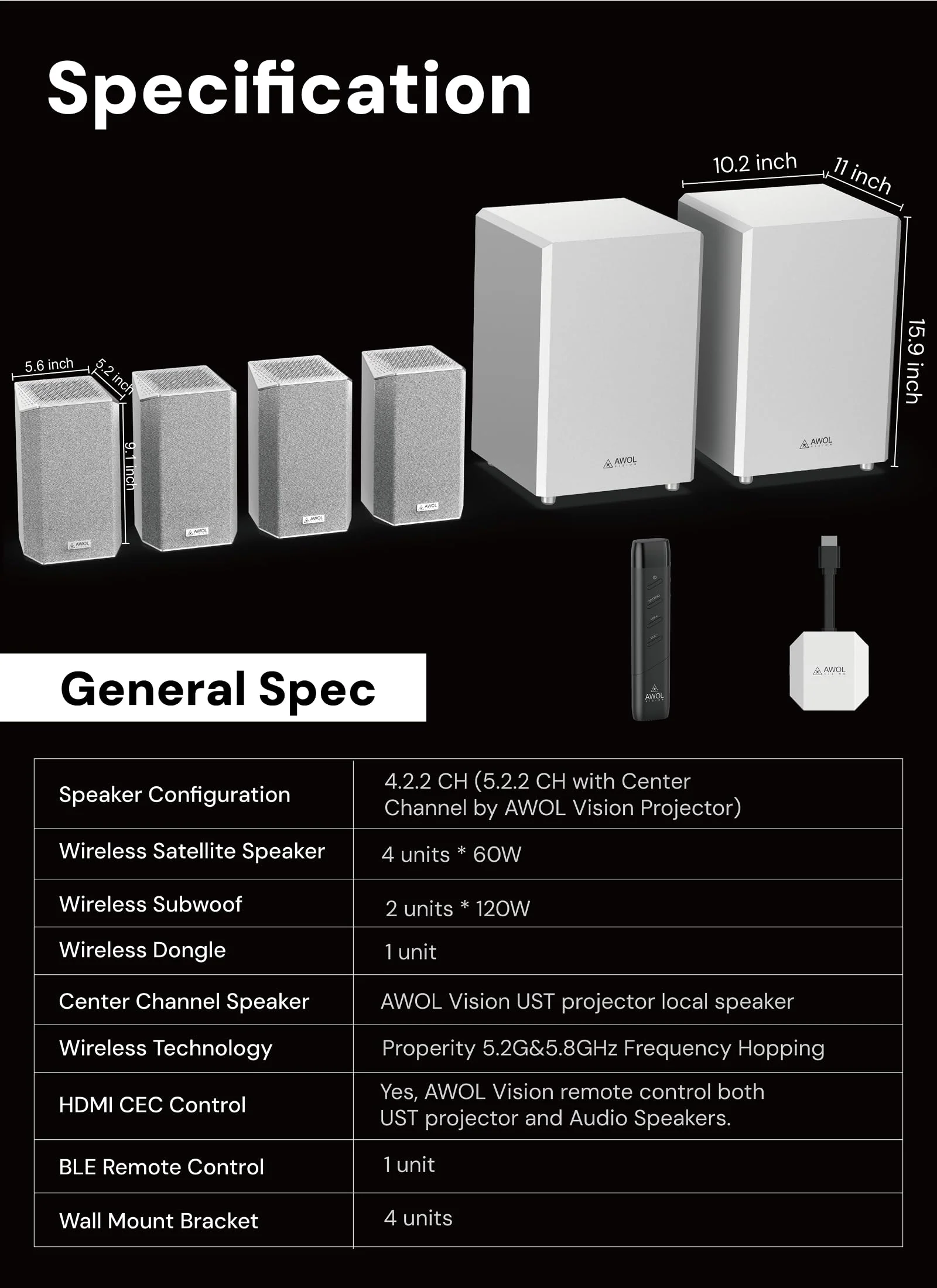 AWOL VISION ThunderBeat 4.2.2 All-Wireless Home Theater Sound System, Surround-Sound-System mit Dual-120W-Subwoofern und nach Oben gerichteten Lautsprechern, Dolby Atmos DTS Unterstützung - Image 3