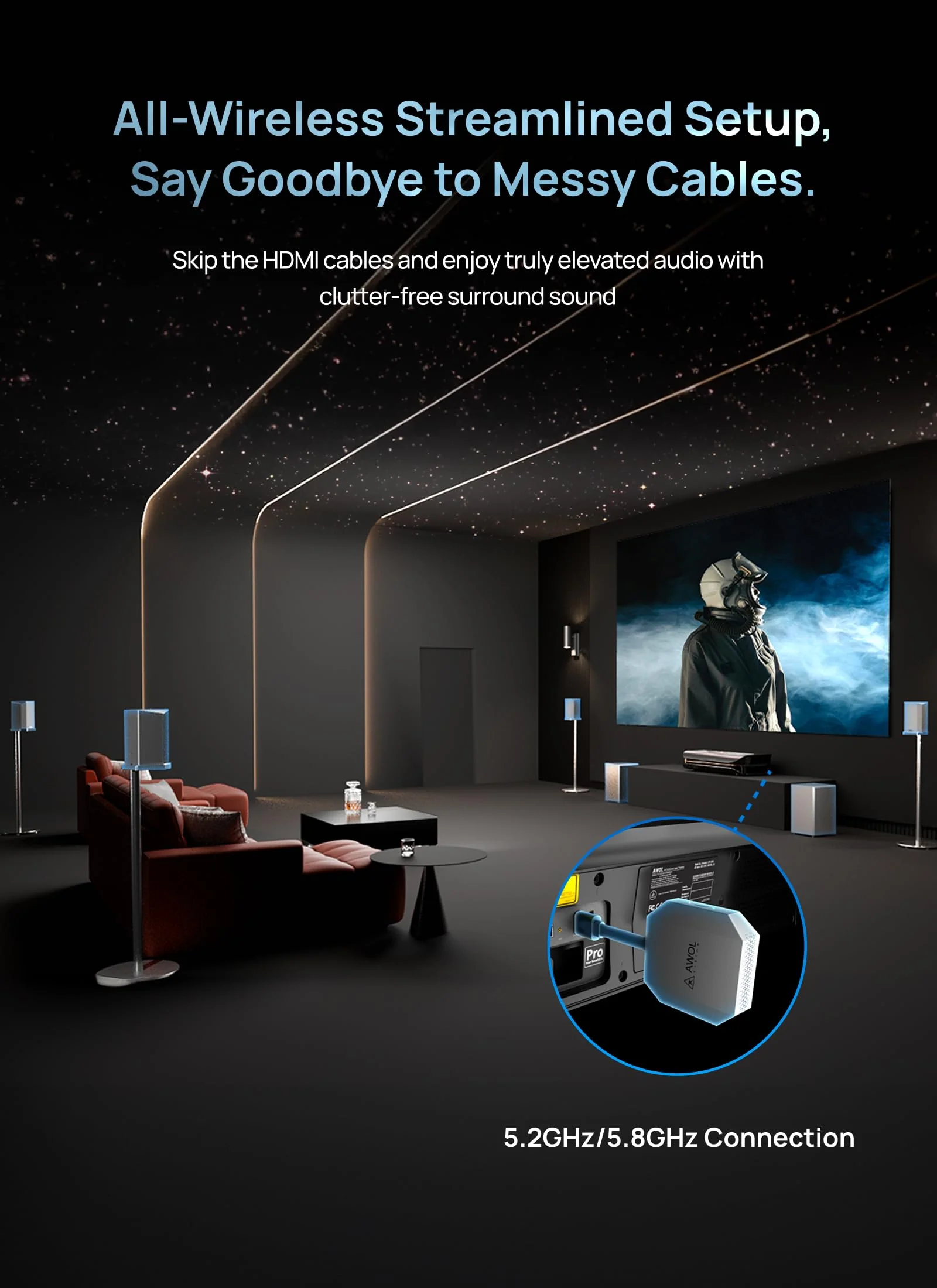 AWOL VISION ThunderBeat 4.2.2 All-Wireless Home Theater Sound System, Surround-Sound-System mit Dual-120W-Subwoofern und nach Oben gerichteten Lautsprechern, Dolby Atmos DTS Unterstützung - Image 4