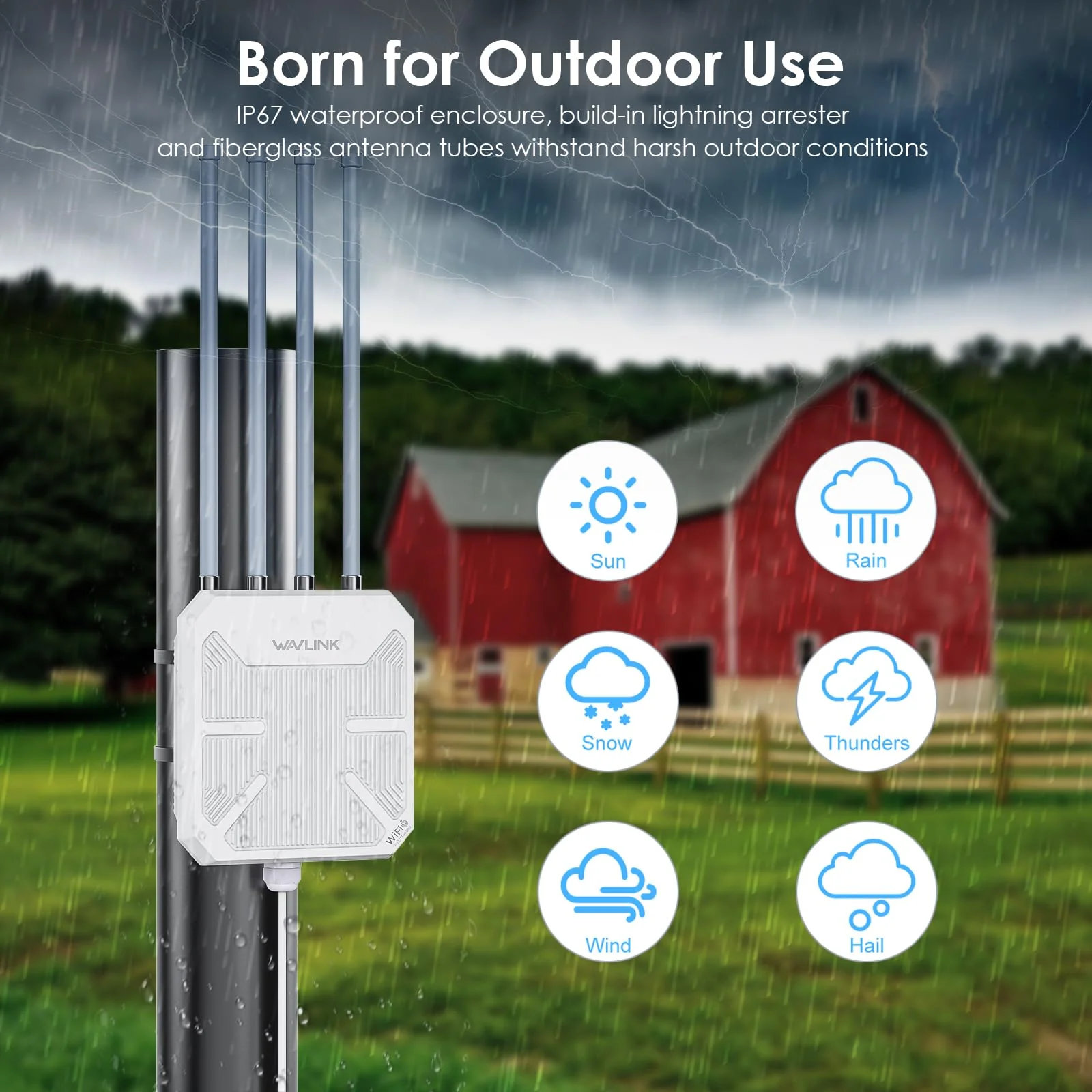 AX3000 Lange Reichweite Outdoor WiFi 6 Mesh WLAN Repeater, WN573HX3 Dualband 3000Mbit/s Gigabit PoE Access Point (AP)/WLAN Verstärker Aussenbereich (4x8dBi Antennen, IP67 Wetterfester, +256 Geräte) - Image 3