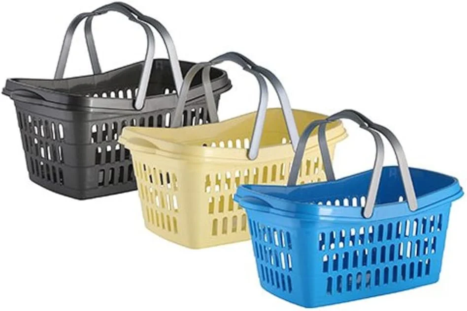 axentia Wäschekorb mit Henkel - Wäschesammler eckig - Wäschewanne Kunststoff - Wäschekiste stapelbar & stabil - Wäschetragekorb Plastik, 35 l in Blau, Braun & Grün - Image 2