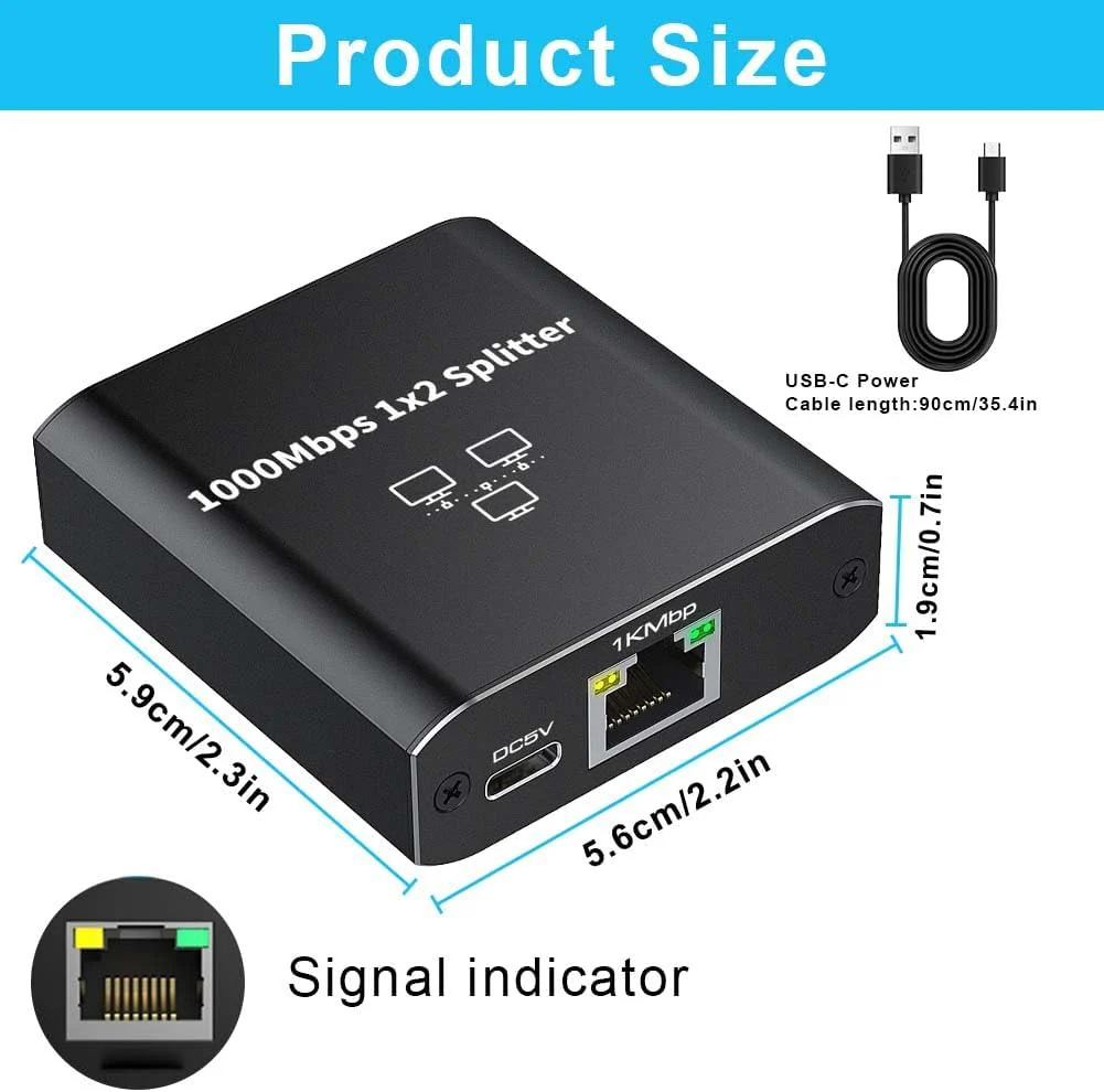 AXFEE Lan Splitter 1 auf 2 1000Mbps, Gigabit Ethernet Splitter 1 in 2 Out, Lan Switch 2 Port, RJ45 LAN Verteiler Netzwerk Verlängerungen Stecker für Computer, Router, Set-Top Box (mit Typ-C Netzkabel) - Image 5