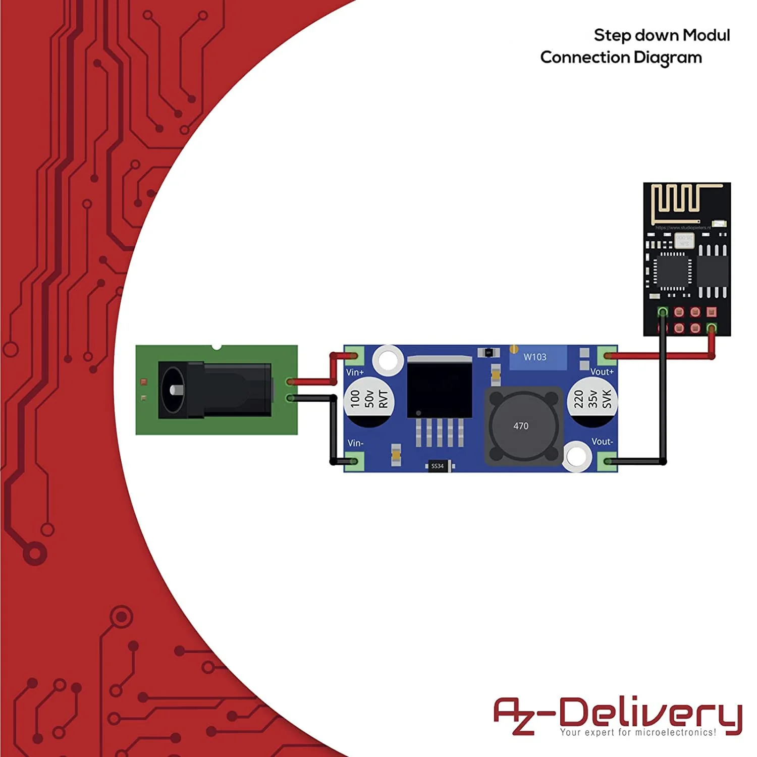 AZDelivery 5 x LM2596S DC-DC Netzteil Adapter Step down Modul kompatibel mit Arduino inklusive eBook! - Image 2