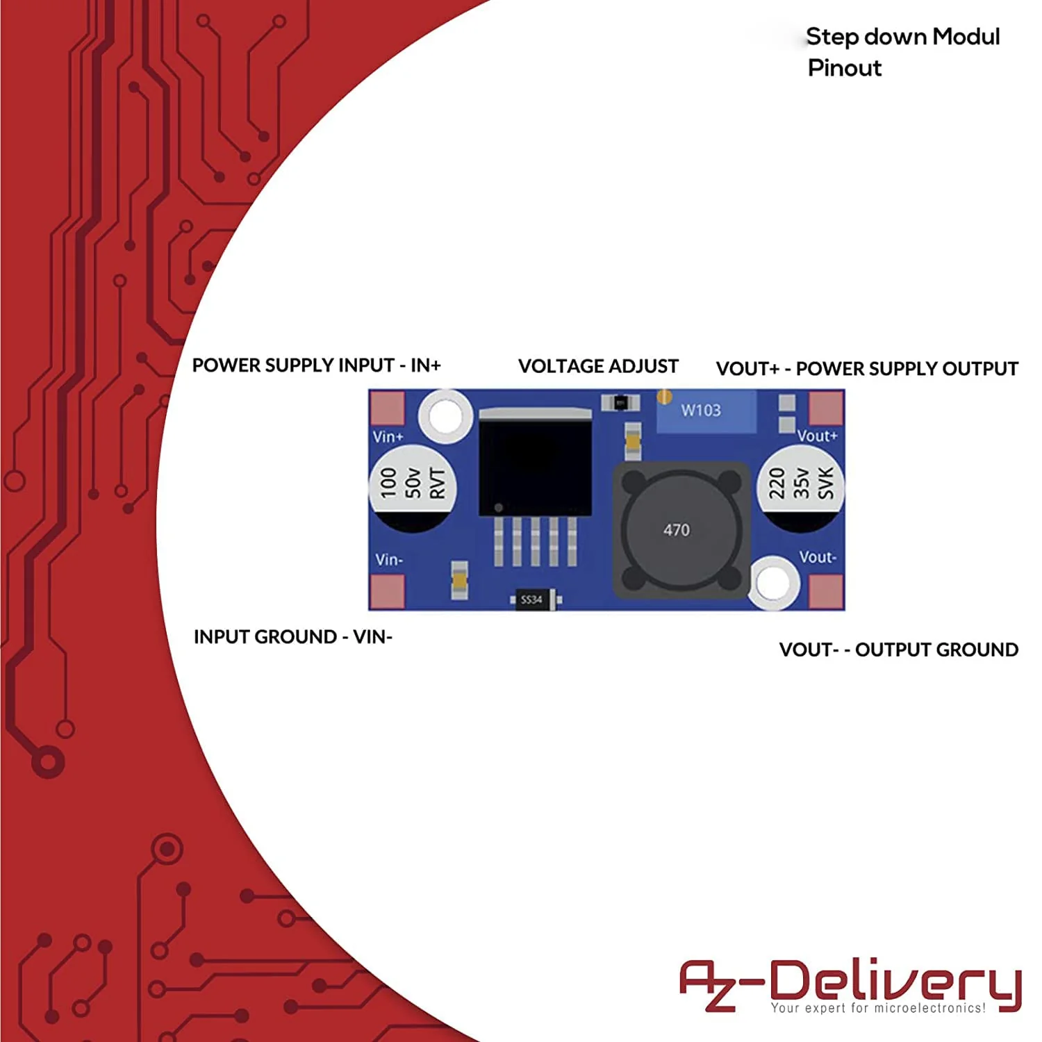 AZDelivery 5 x LM2596S DC-DC Netzteil Adapter Step down Modul kompatibel mit Arduino inklusive eBook! - Image 6