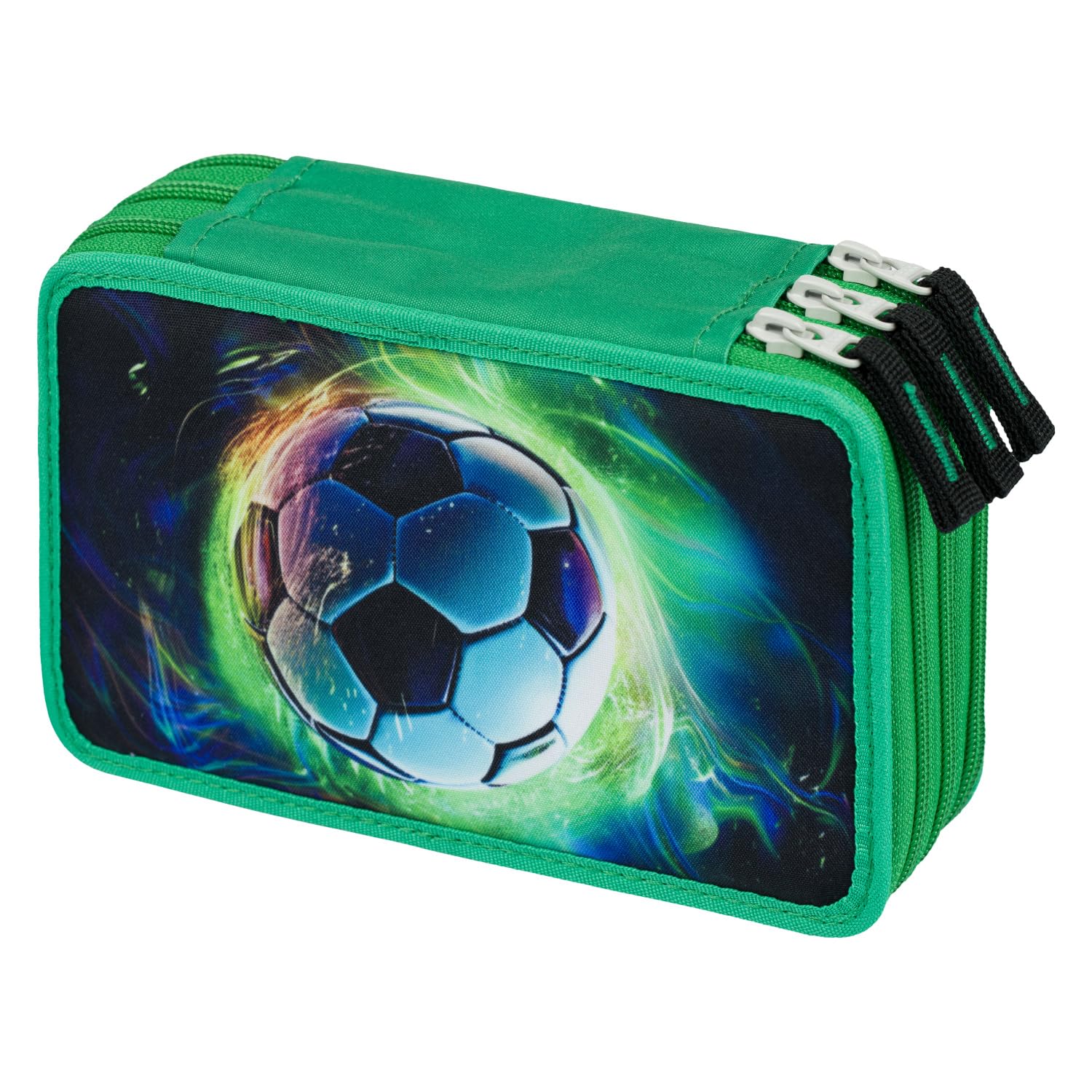Baagl 3 Fach Federmäppchen für Jungen Mädchen, Schulmäppchen für Schreibwaren, Schulsachen Federtasche, Jungen Federmappe, Mäppchen für Schule (Fußball Ball)