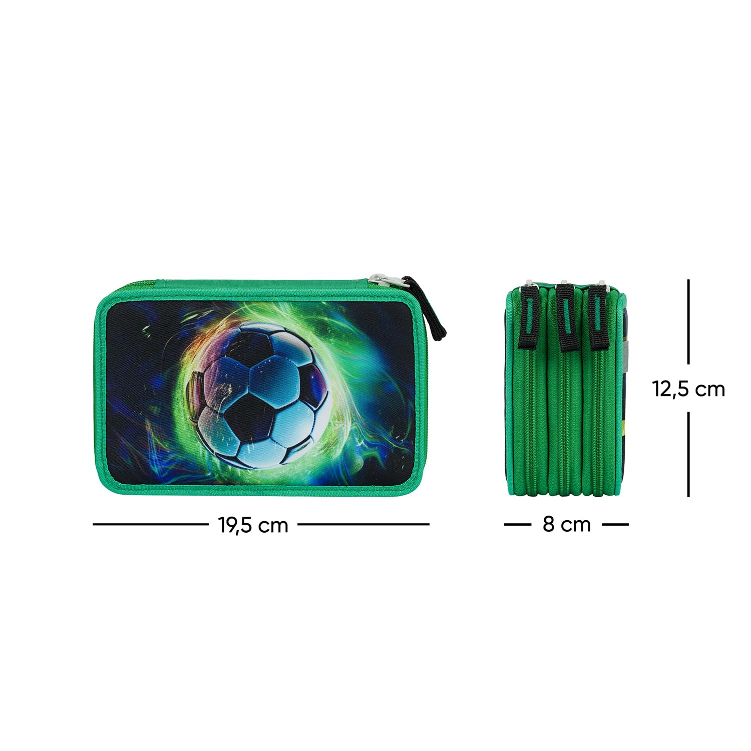 Baagl 3 Fach Federmäppchen für Jungen Mädchen, Schulmäppchen für Schreibwaren, Schulsachen Federtasche, Jungen Federmappe, Mäppchen für Schule (Fußball Ball) - Image 4