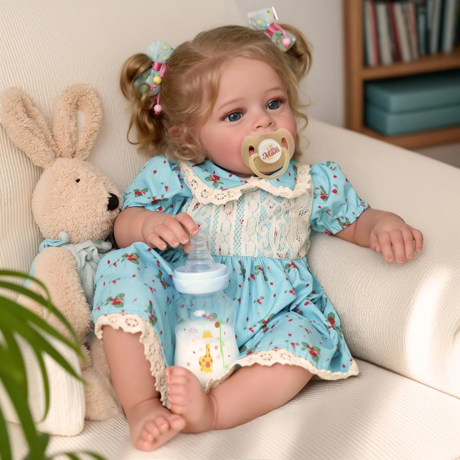 BABESIDE Realistische Babypuppen echte Reborn-Babypuppen 45cm Lebensechte Kleinkinder Mädchen Weicher Stoffkörper mit Langen Blonden Haaren, mit Kleidungszubehör für Kinder ab 3 Jahren - Image 6