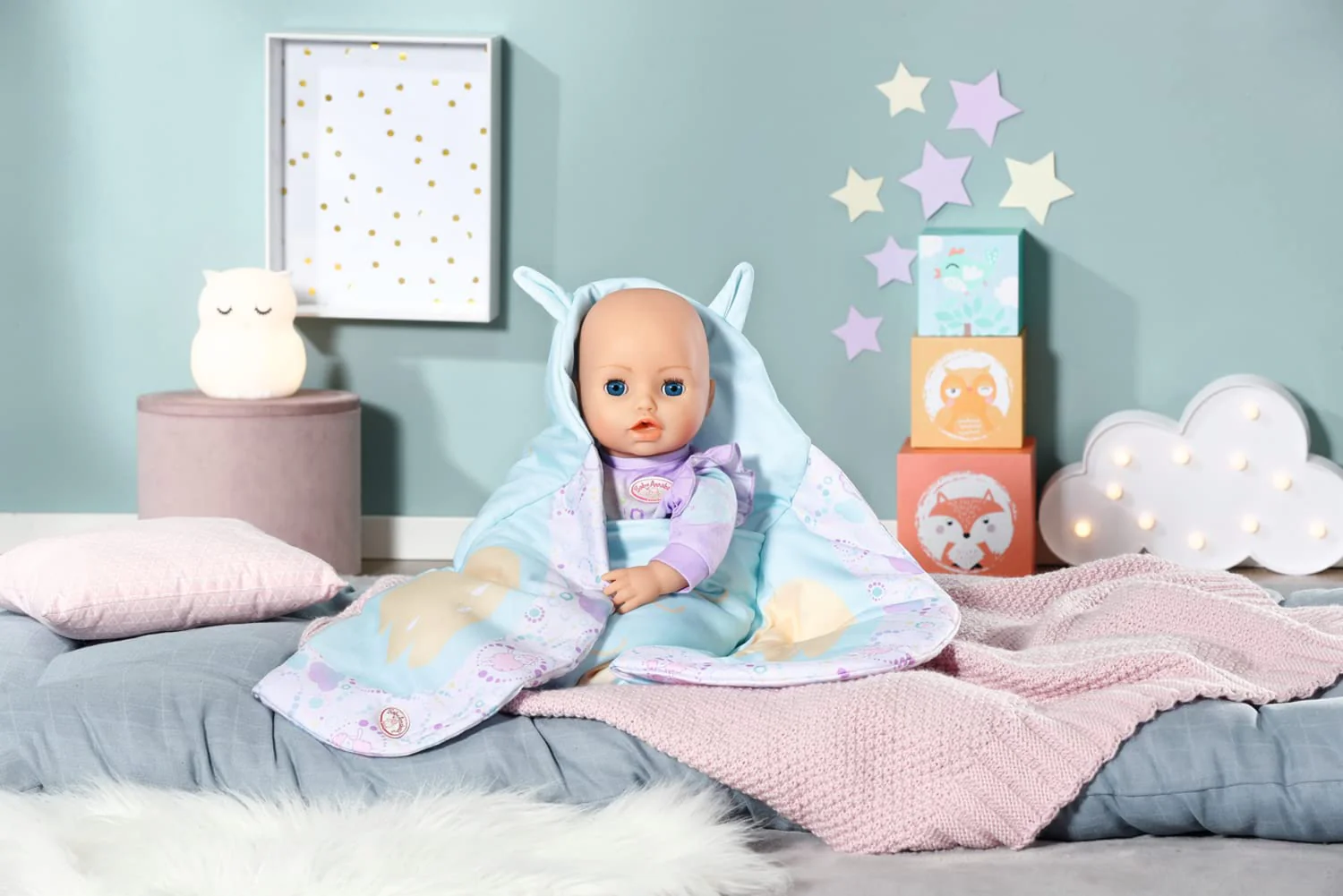 Baby Annabell Sweet Dreams Pucksack, lila Blaue Puckdecke mit Öhrchen-Details und Flügeldruck für 36 und 43 cm große Puppen, 706886 Zapf Creation - Image 14