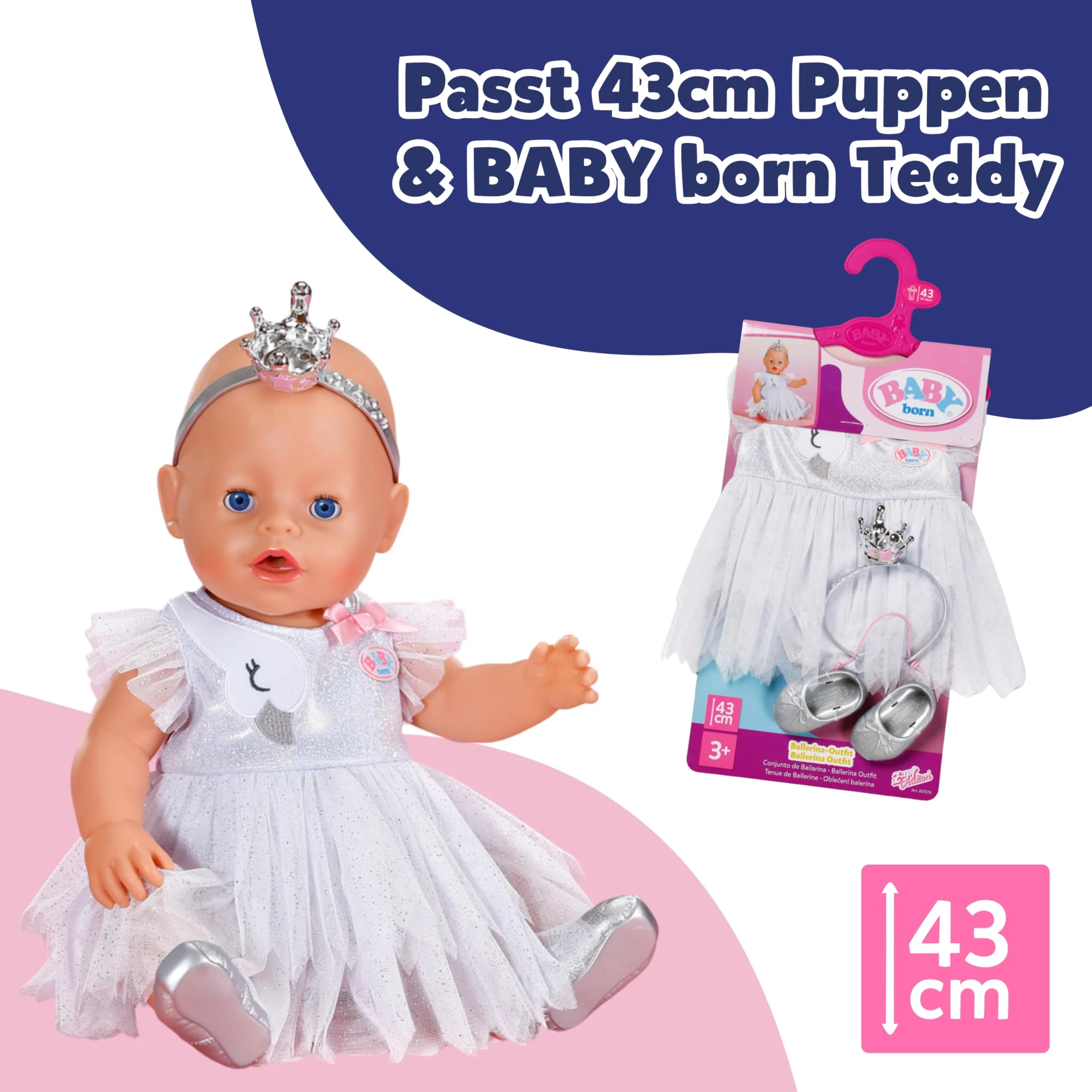 BABY born Ballerina-Outfit - Body & Tüll-Rock mit Schwanen-Stickerei - Inkl. Haarreif mit Krone & Schuhen - Hochwertiges Puppenzubehör - Kleidung geeignet für Puppen der Größe 43 cm - Image 4