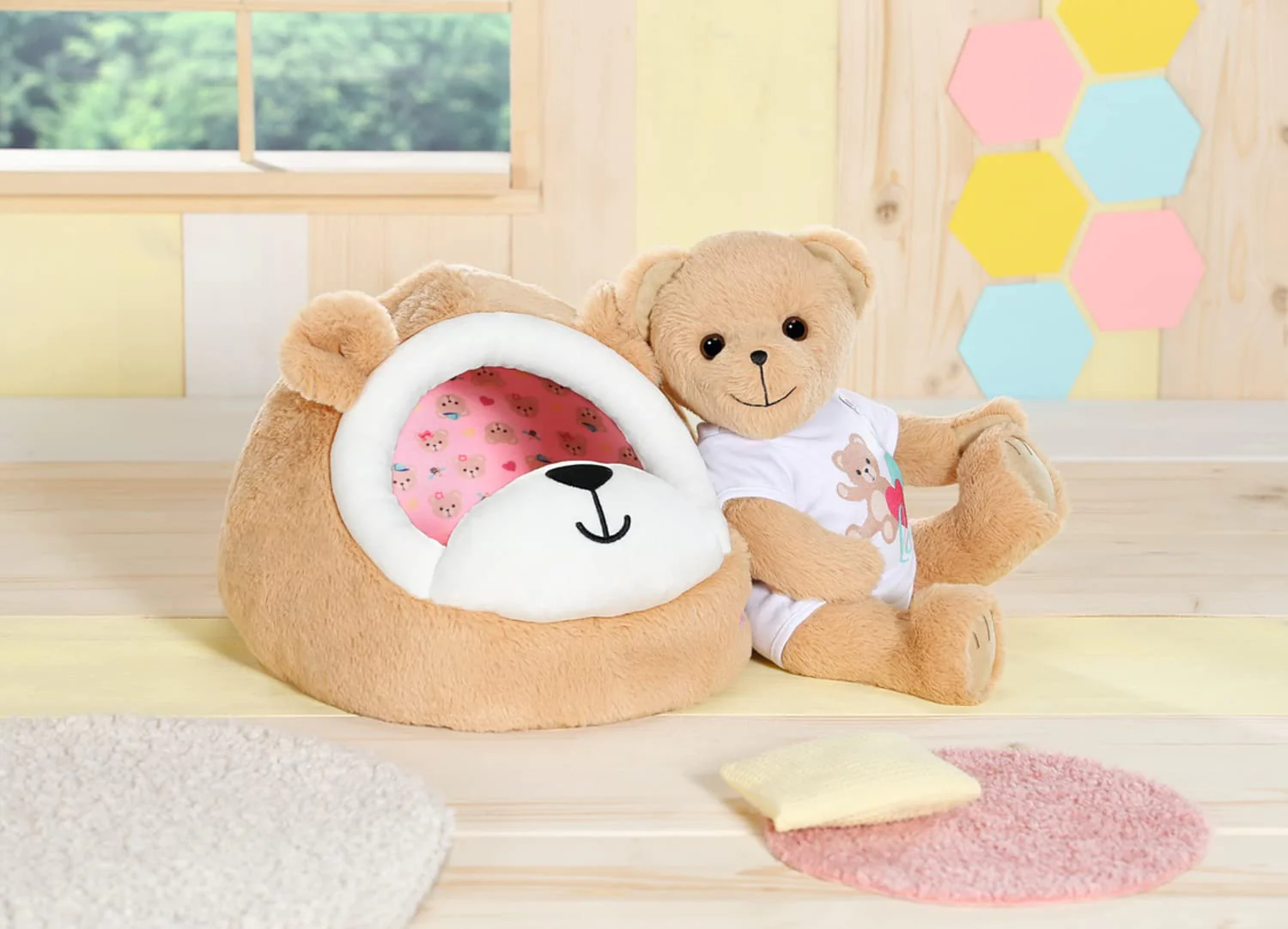 BABY born Bärenhöhle, Kuschelhöhle für Teddybären aus weichem Plüsch in Teddyform mit Ohren, 836927 Zapf Creation, Beige - Image 5