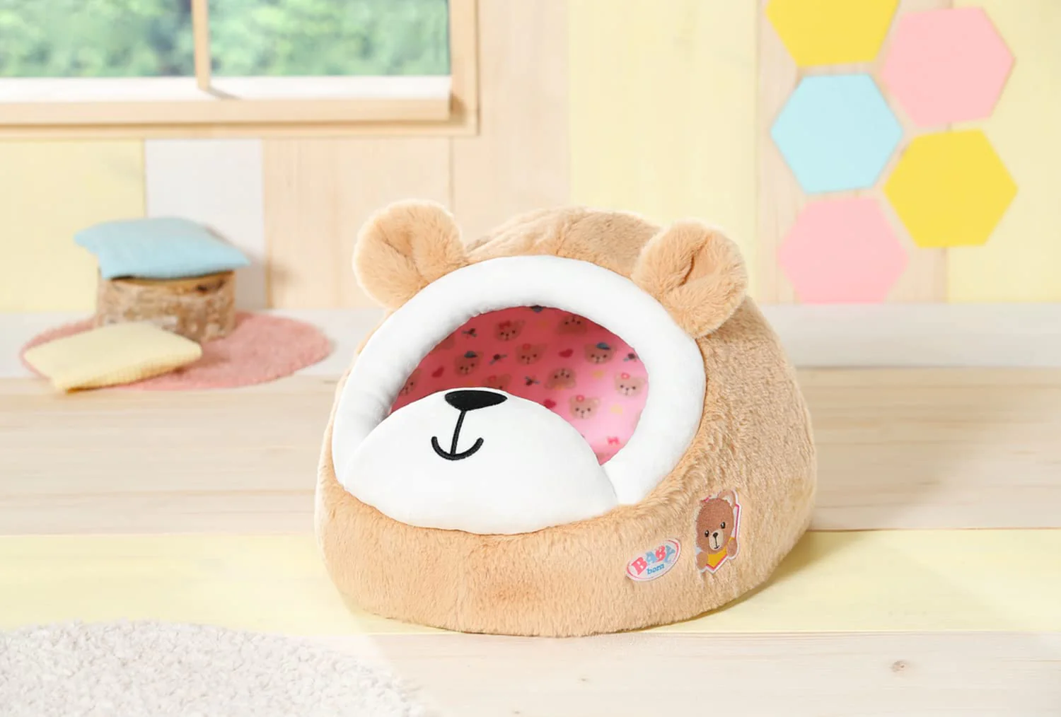 BABY born Bärenhöhle, Kuschelhöhle für Teddybären aus weichem Plüsch in Teddyform mit Ohren, 836927 Zapf Creation, Beige - Image 6
