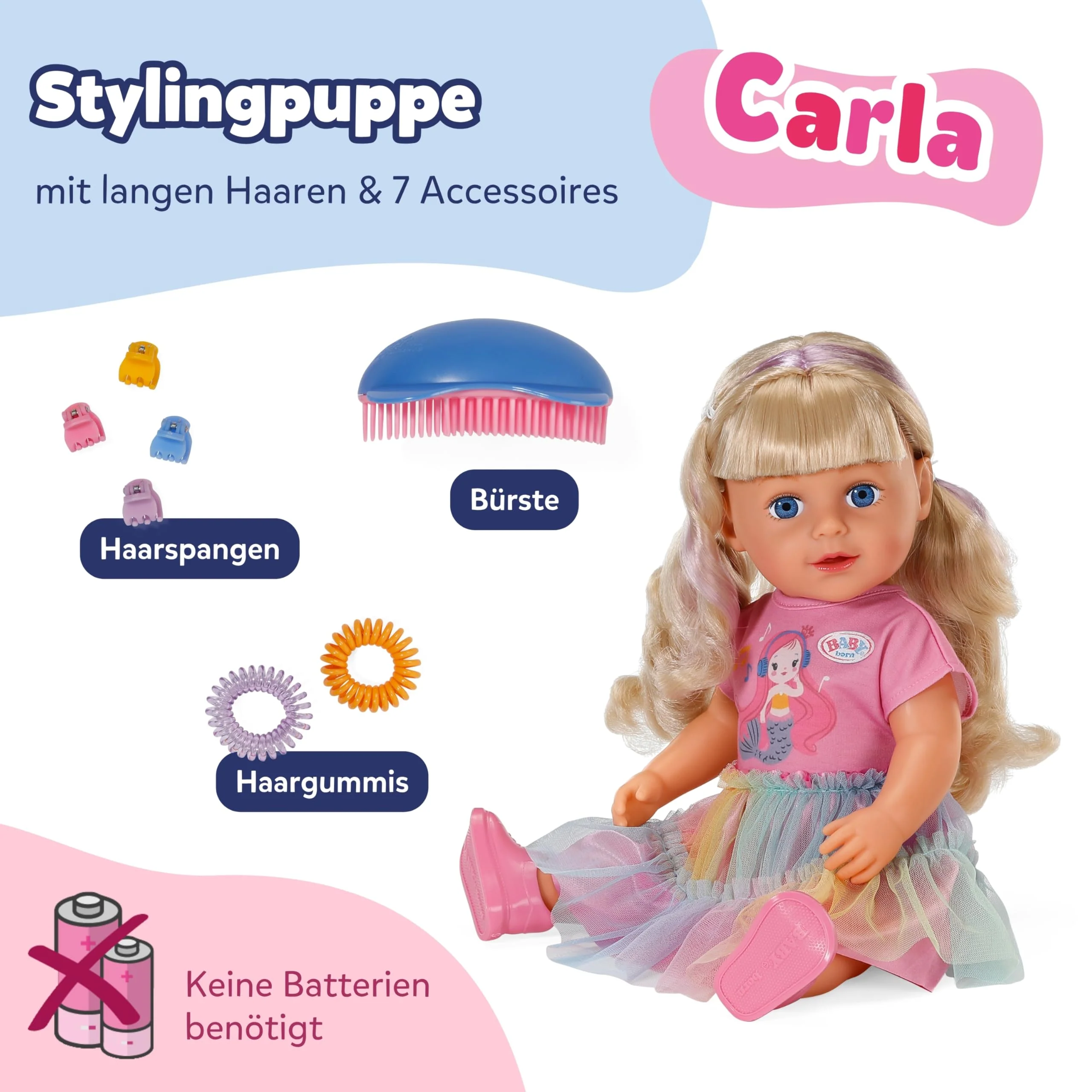 BABY born Carla - 43 cm große Puppe - Hochwertiges Blondes Haar mit Strähnen - Benötigt Keine Batterien - Geeignet für Kinder ab 4 Jahren - Inkl. 7 Accessoires, Rosa - Image 9