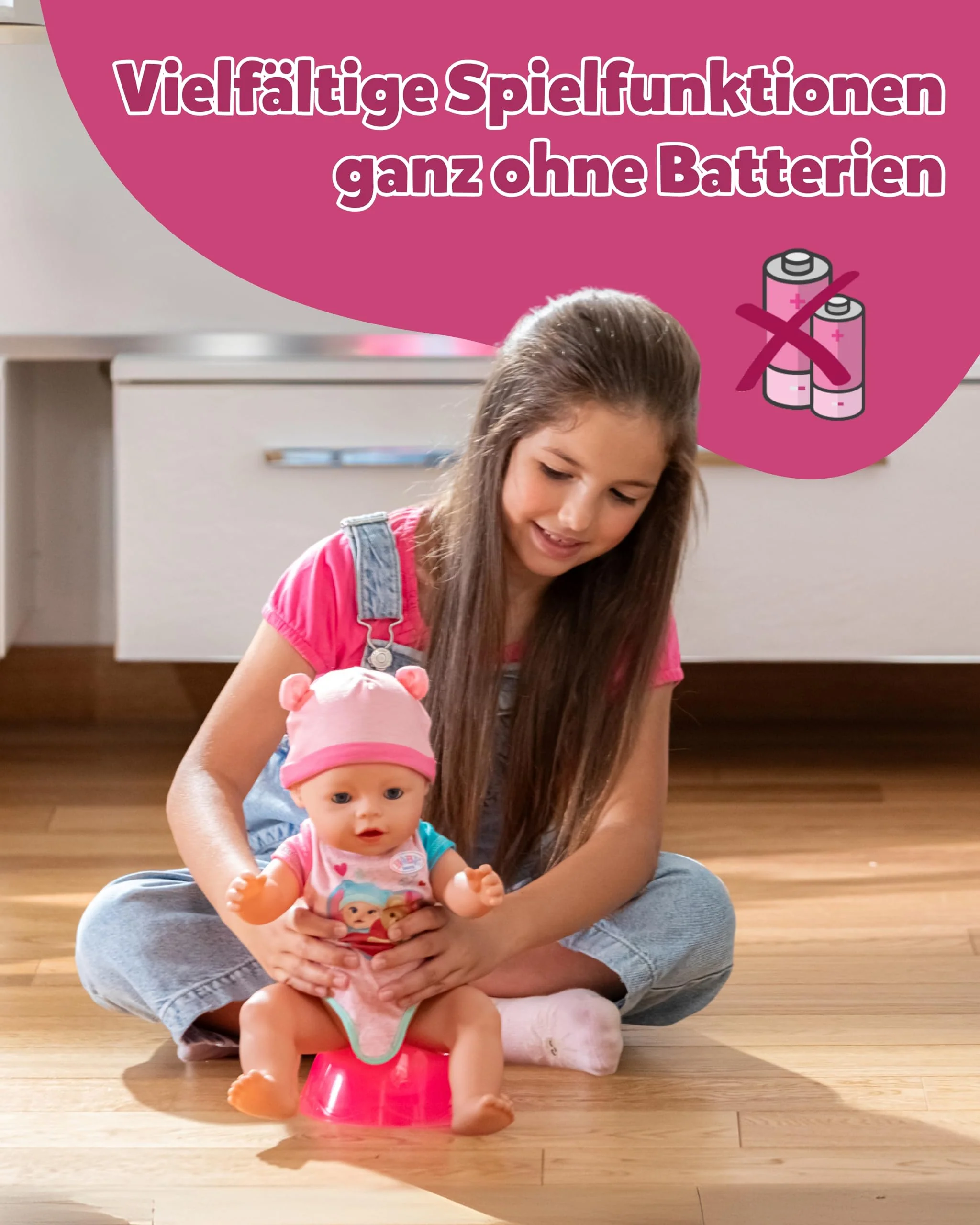 BABY born Emma - 43 cm große Babypuppe - 10 Funktionen inkl. Accessoires & Strampler - Funktioniert komplett ohne Batterien - Geeignet für Kinder ab 3 Jahren - Image 5