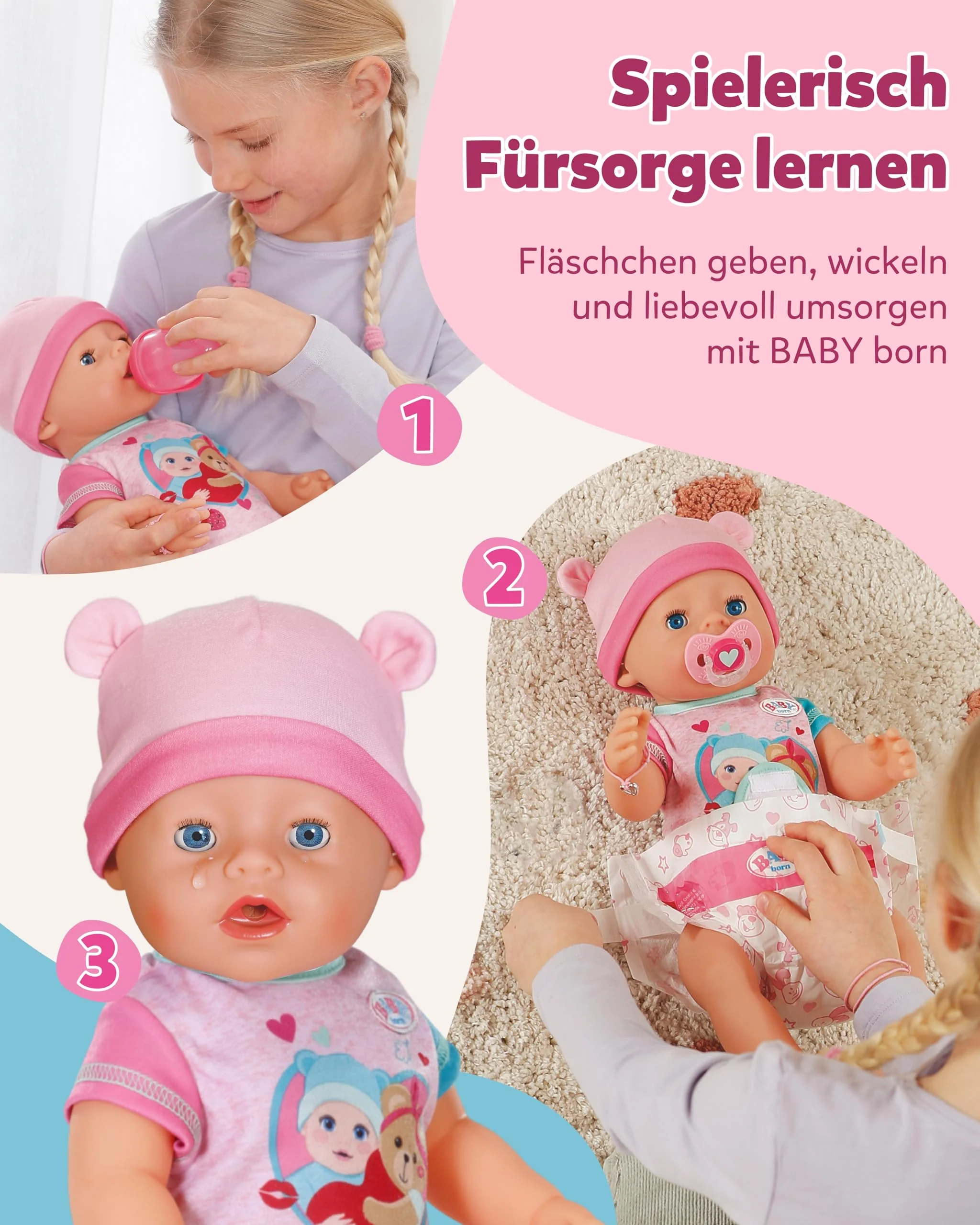 BABY born Emma - 43 cm große Babypuppe - 10 Funktionen inkl. Accessoires & Strampler - Funktioniert komplett ohne Batterien - Geeignet für Kinder ab 3 Jahren - Image 7