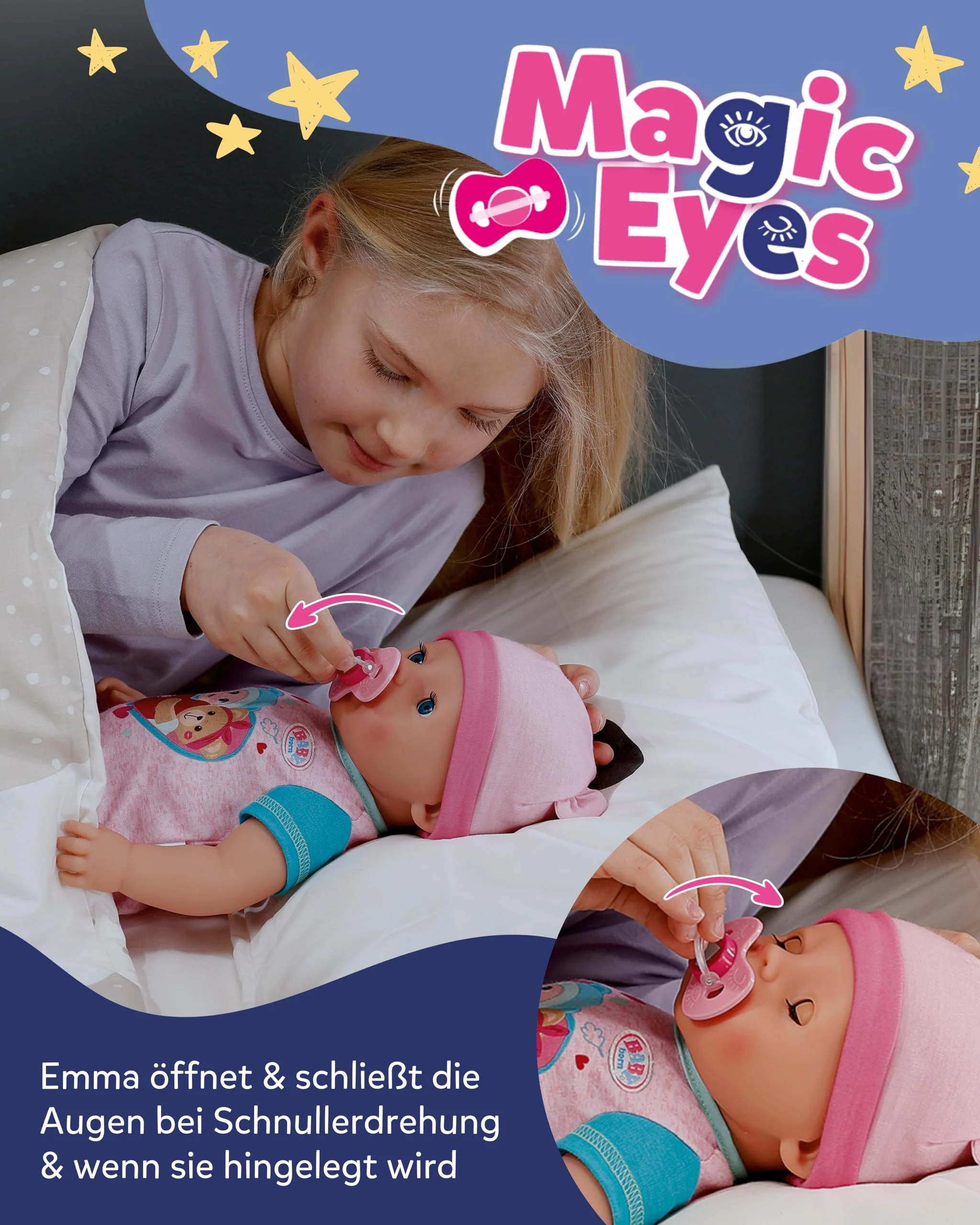 BABY born Emma - 43 cm große Babypuppe - 10 Funktionen inkl. Accessoires & Strampler - Funktioniert komplett ohne Batterien - Geeignet für Kinder ab 3 Jahren - Image 8
