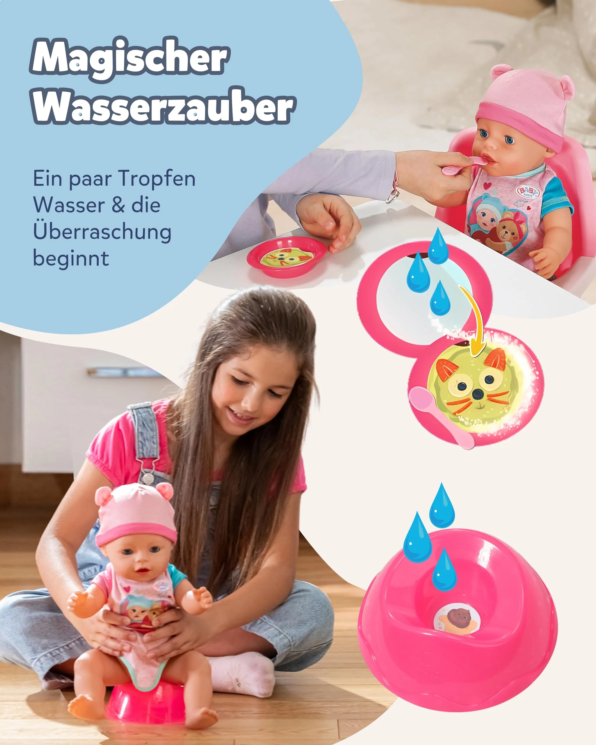 BABY born Emma - 43 cm große Babypuppe - 10 Funktionen inkl. Accessoires & Strampler - Funktioniert komplett ohne Batterien - Geeignet für Kinder ab 3 Jahren - Image 9
