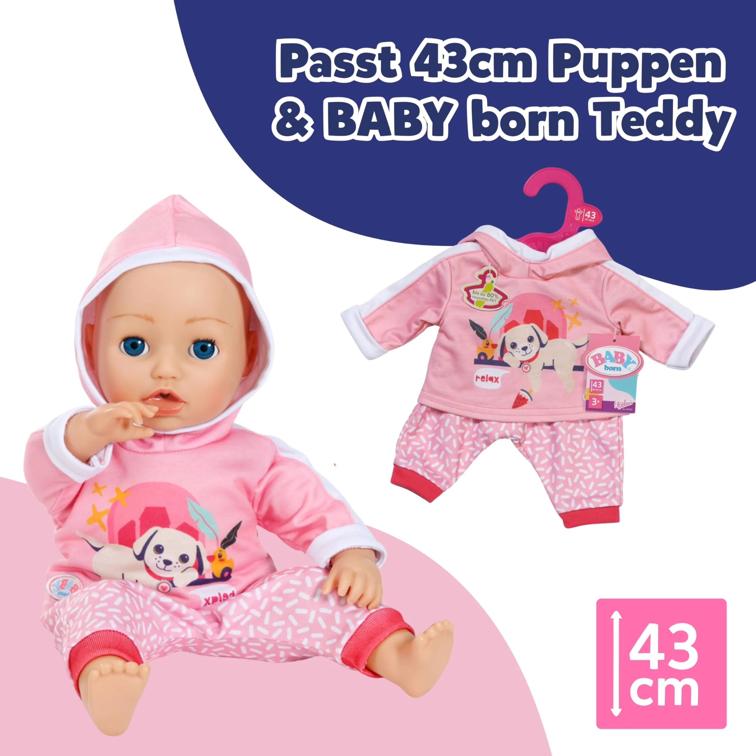 BABY born Jogging-Anzug - Mit Hoodie inkl. Hunde-Print & gemusterter Hose - Hochwertiges Puppenzubehör - Kleidung geeignet für Puppen der Größe 43 cm - Image 4