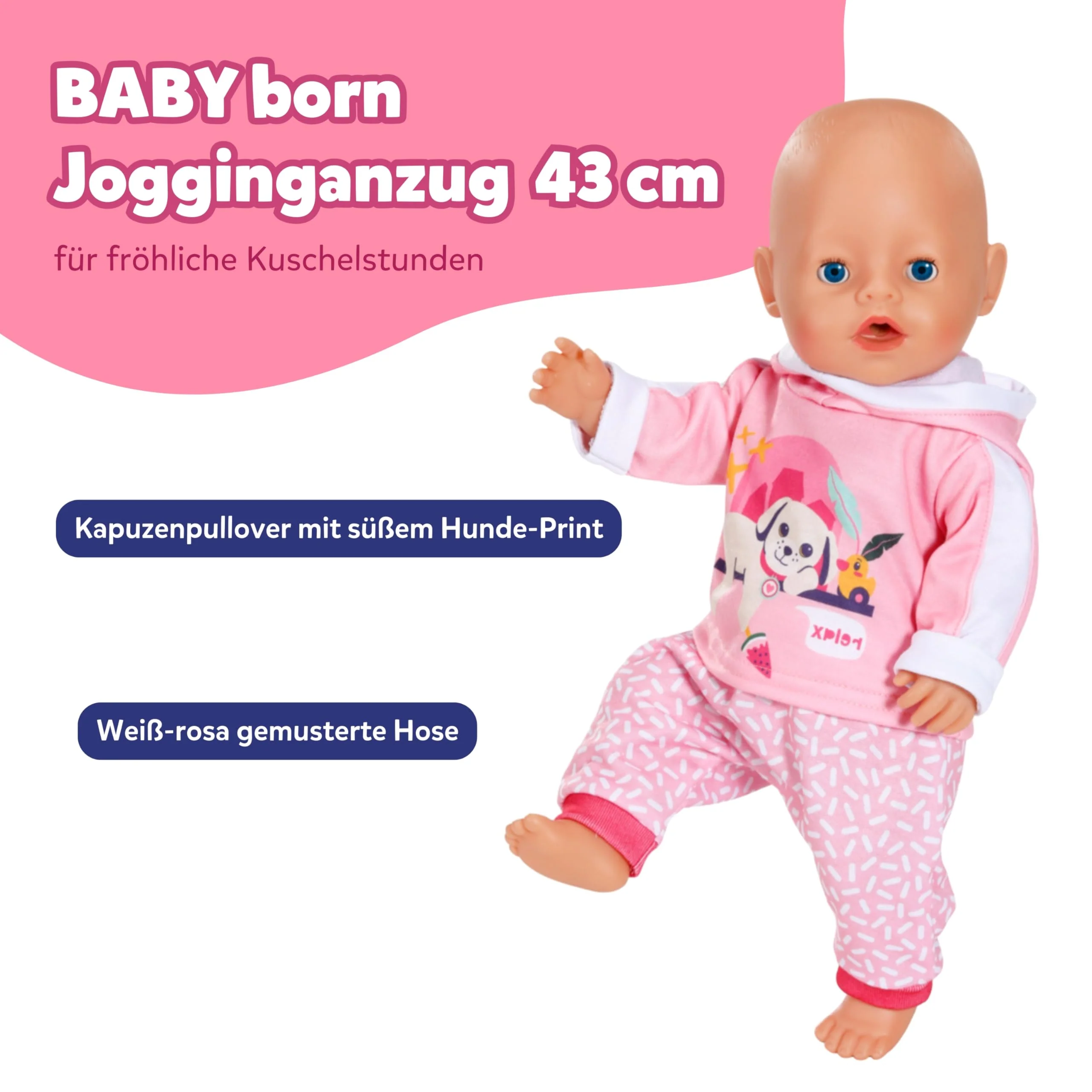 BABY born Jogging-Anzug - Mit Hoodie inkl. Hunde-Print & gemusterter Hose - Hochwertiges Puppenzubehör - Kleidung geeignet für Puppen der Größe 43 cm - Image 7