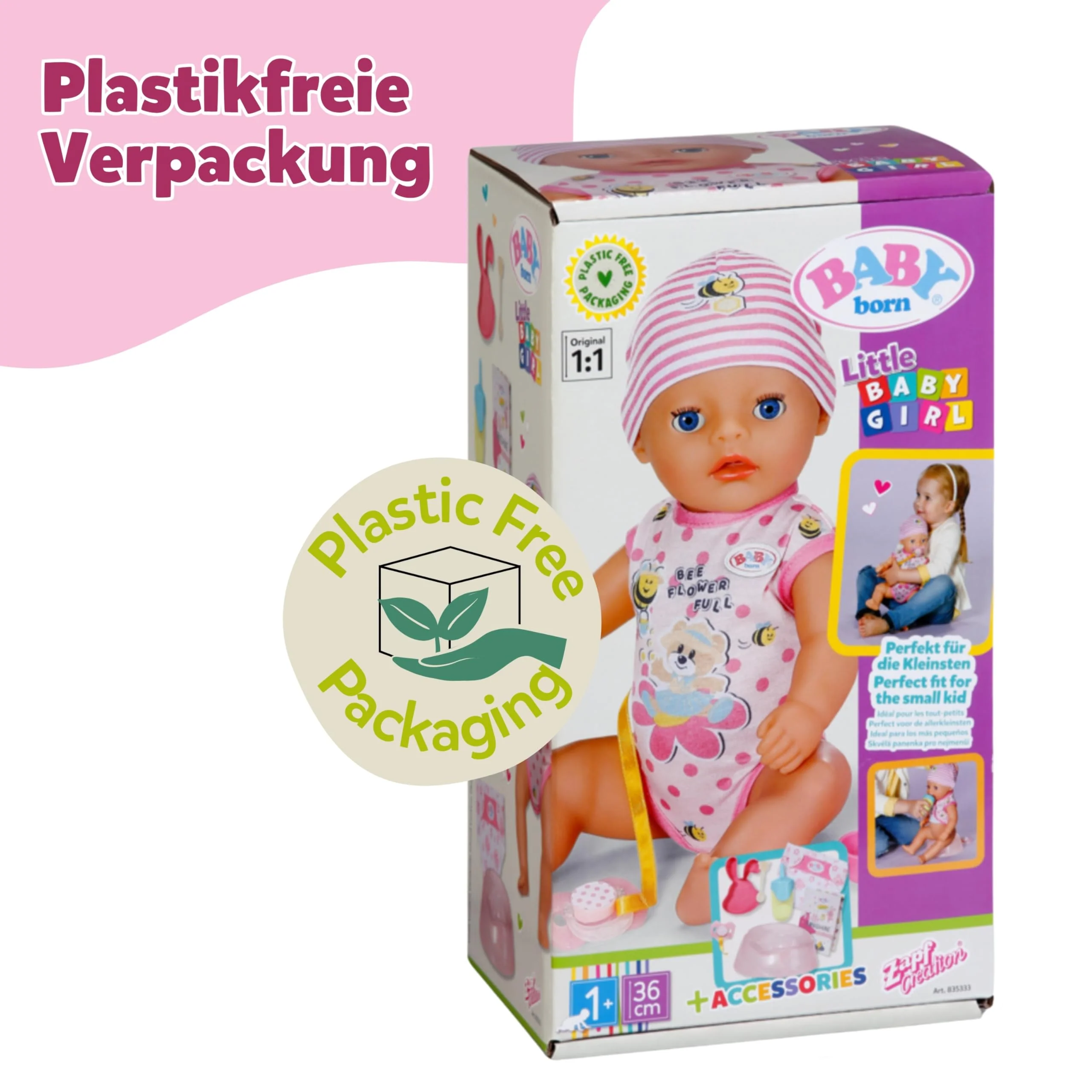 BABY born Lena (Little Baby Girl) - 36 cm große Babypuppe - 7 Funktionen inkl. Accessoires & Strampler - Funktioniert komplett ohne Batterien - Geeignet für Kleinkinder ab 1 Jahr - Image 3