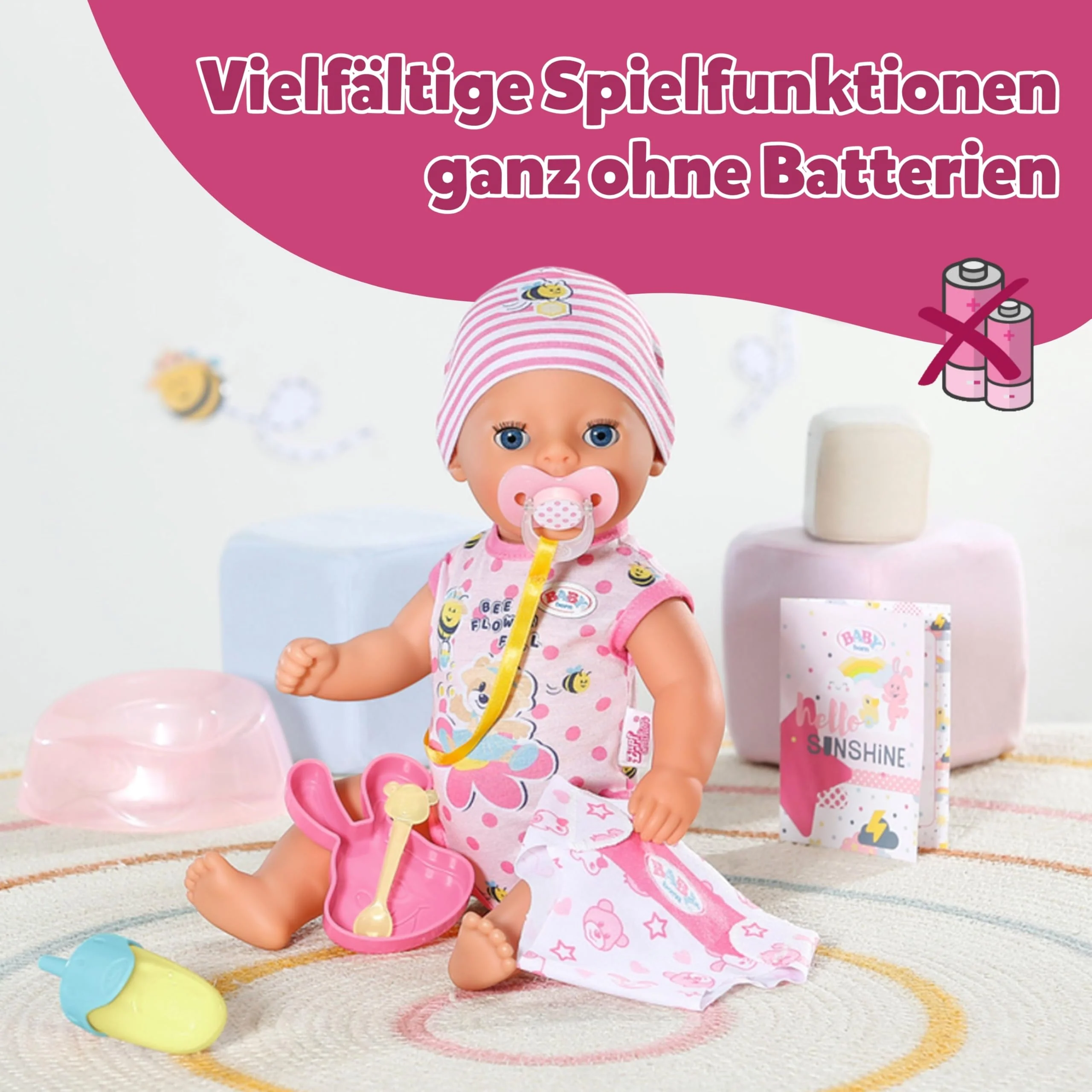 BABY born Lena (Little Baby Girl) - 36 cm große Babypuppe - 7 Funktionen inkl. Accessoires & Strampler - Funktioniert komplett ohne Batterien - Geeignet für Kleinkinder ab 1 Jahr - Image 4