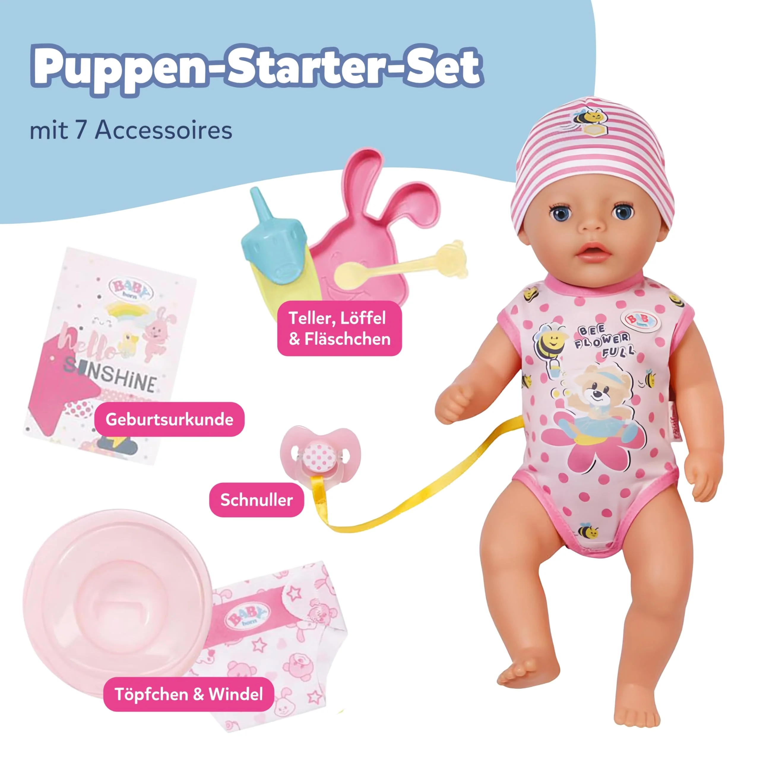 BABY born Lena (Little Baby Girl) - 36 cm große Babypuppe - 7 Funktionen inkl. Accessoires & Strampler - Funktioniert komplett ohne Batterien - Geeignet für Kleinkinder ab 1 Jahr - Image 9