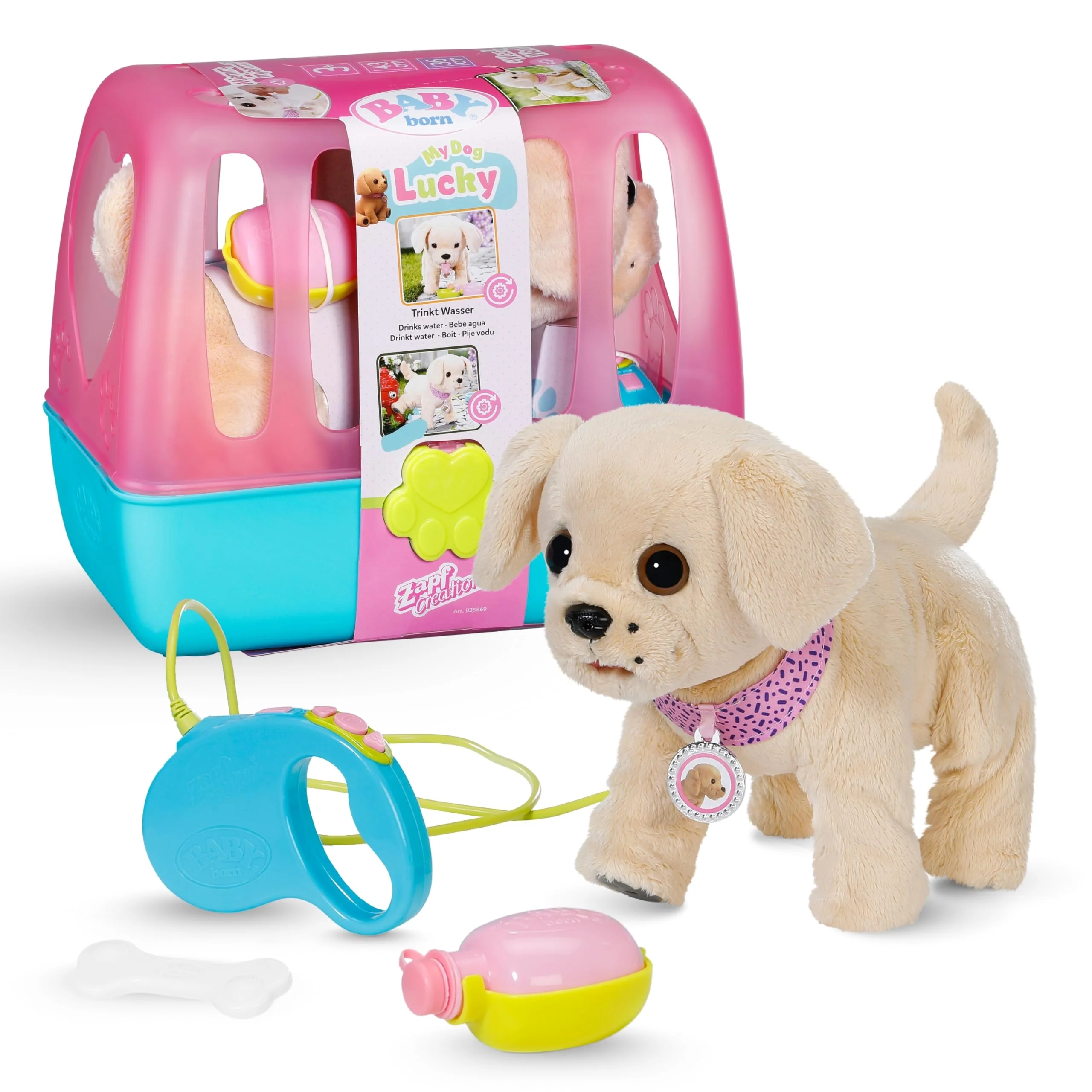 BABY born Mein Hund Lucky mit 5 verschiedenen Funktionen, für Kinder ab 3 Jahren, funktioniert mit Batterien, 835869 Zapf Creation, Rosa