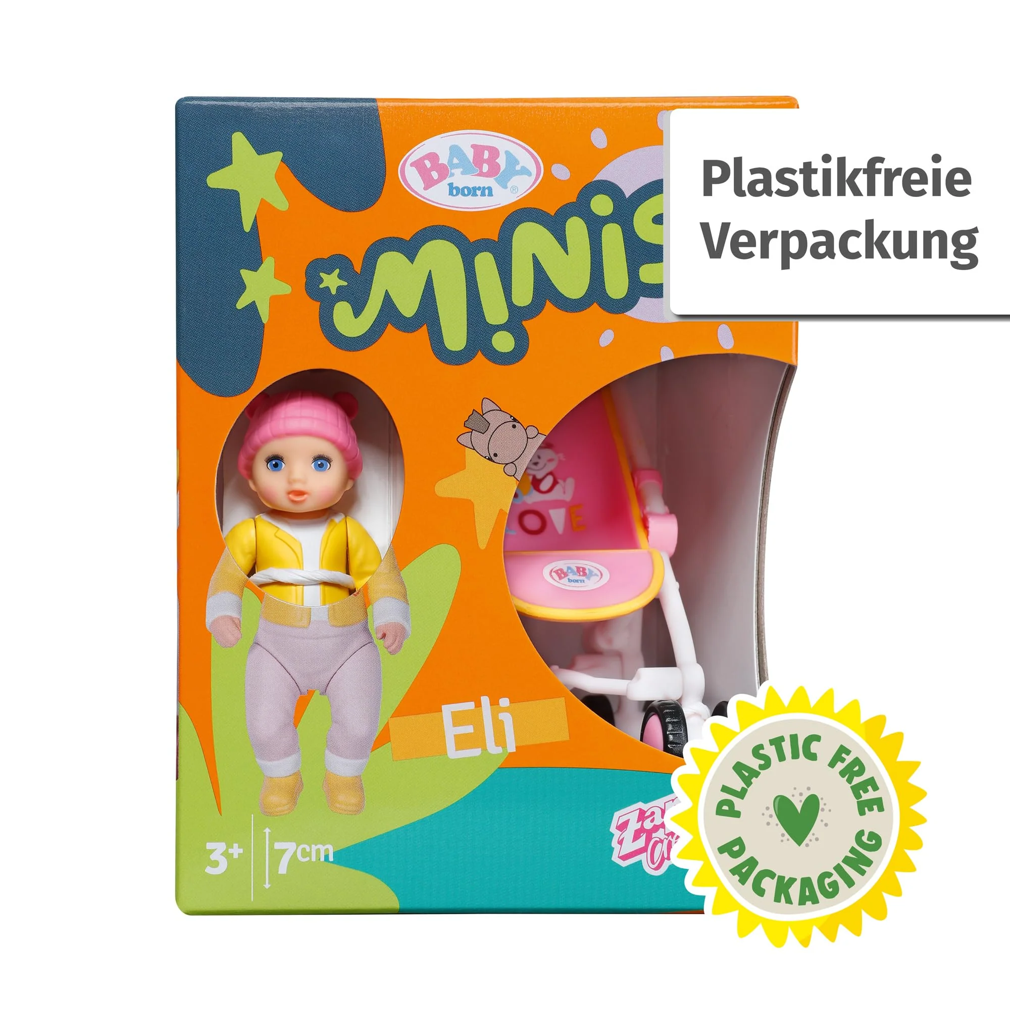 BABY born Minis Kinderwagen-Spielset mit Minis-Puppe Eli und Kuscheltier, 906156 Zapf Creation - Image 2