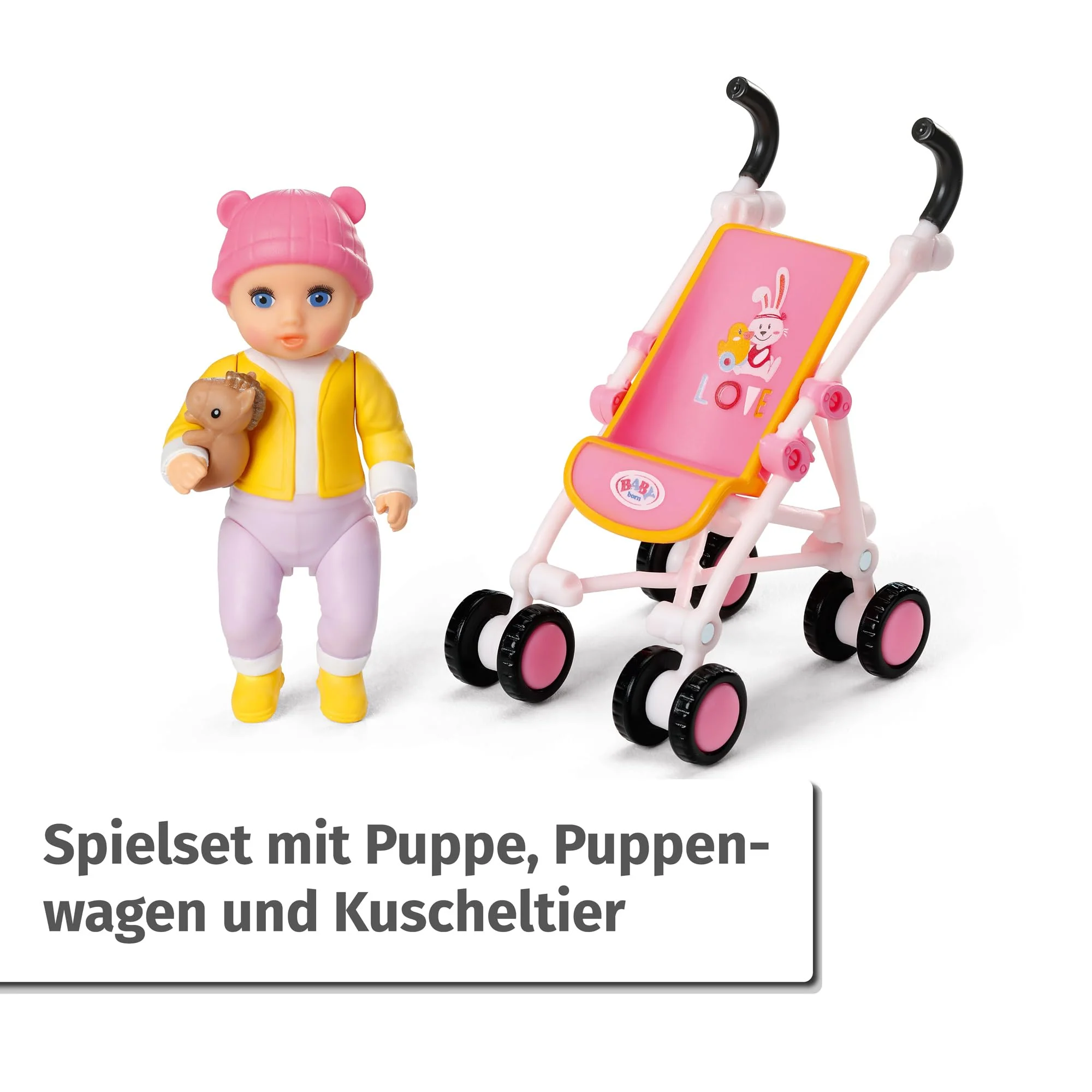 BABY born Minis Kinderwagen-Spielset mit Minis-Puppe Eli und Kuscheltier, 906156 Zapf Creation - Image 7