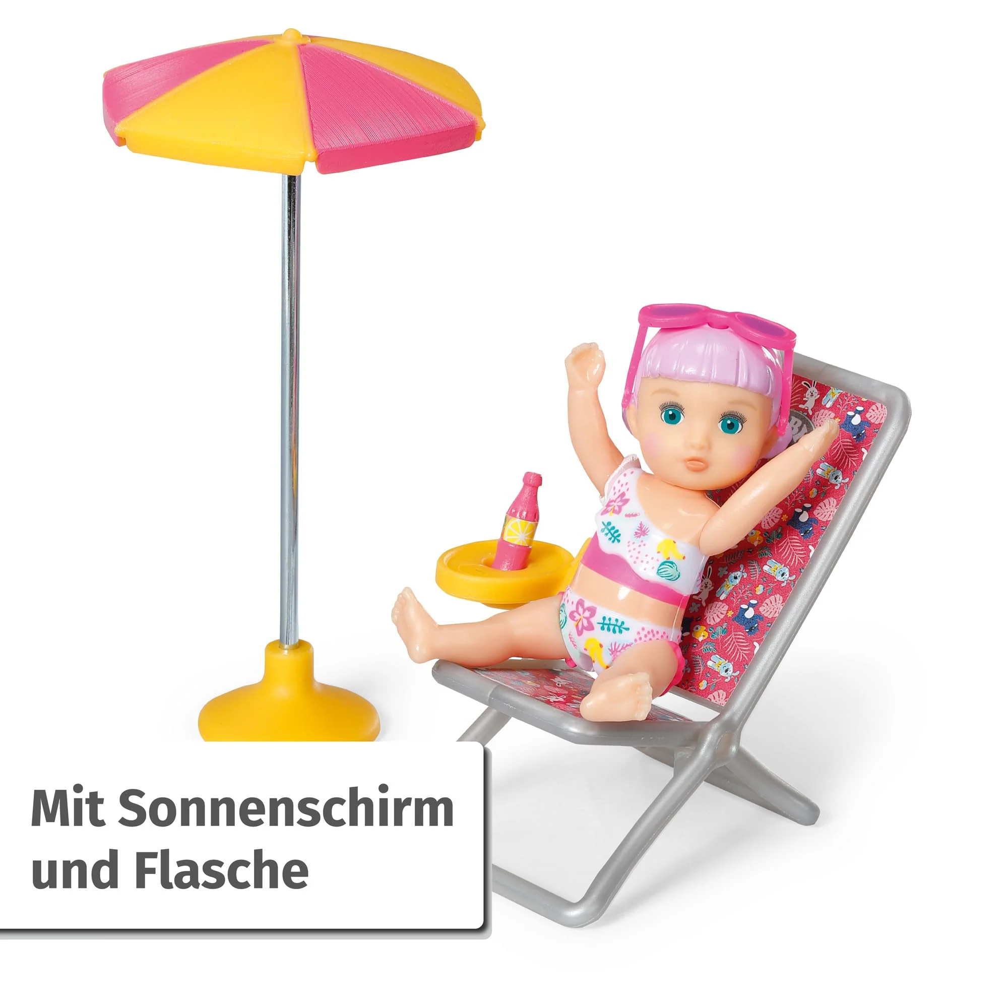 BABY born Minis Sonnenstuhl-Spielset mit Minis-Puppe Lara und Liegestuhl, 701911 Zapf Creation, Bright And Vibrant Colors (Tropical Print) - Image 4