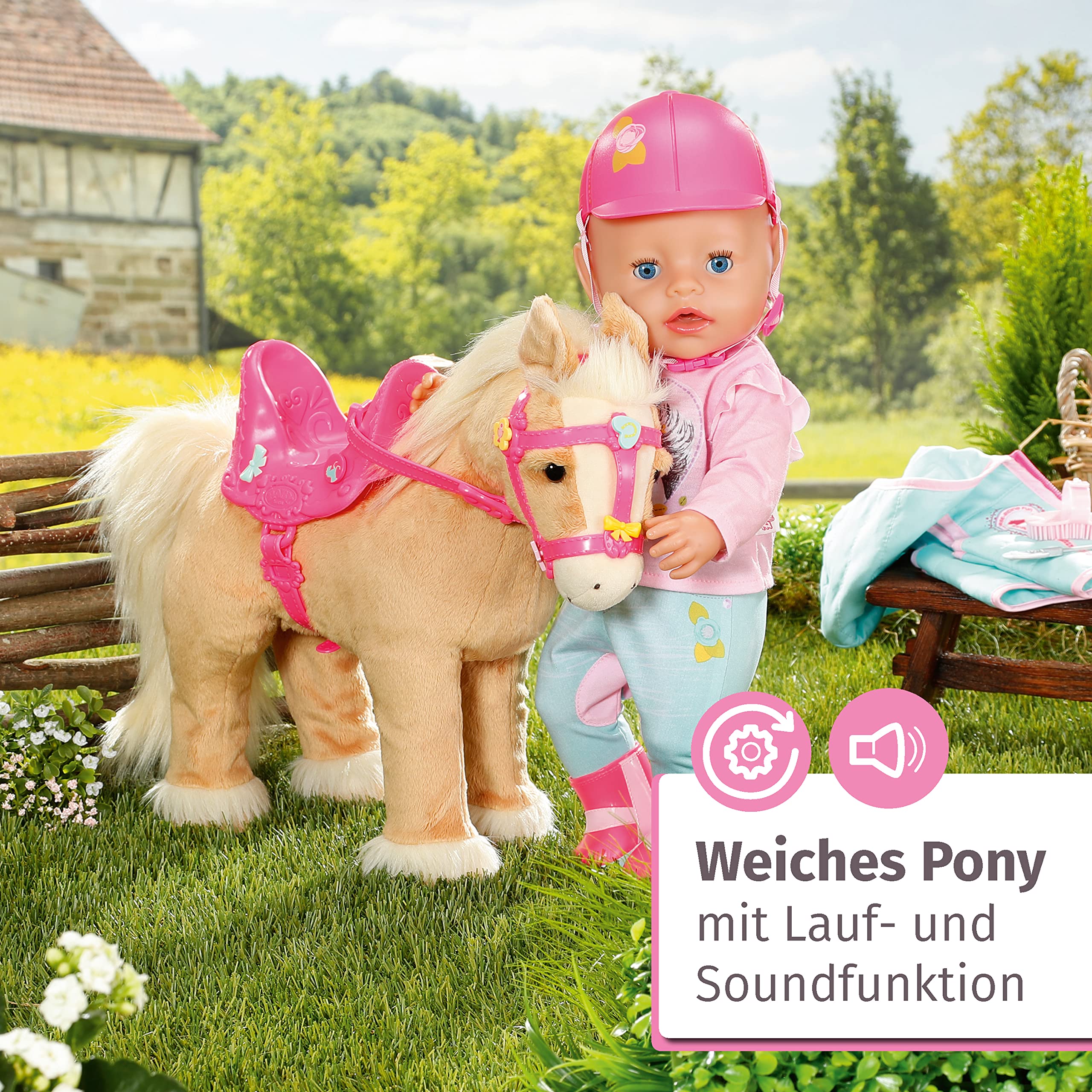 BABY born, Puppenpferd, BABY born My Cute Horse, interaktives Pferd mit Lauf-und Soundfunktion, Plüsch, rosa Sattel und Zaumzeug sowie Pins zum Dekorieren, 831168, Zapf Creation - Image 8