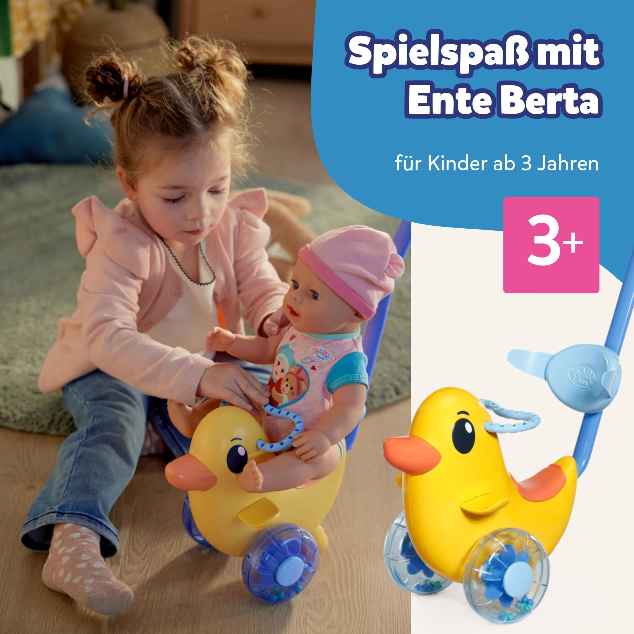 BABY born Schiebe-Berta - Mit Lenkstange & funktionsfähigen Rädern - Für 36 cm & 43 cm Puppen - Hochwertiges Puppenzubehör - Geeignet für Kinder ab 3 Jahren, Gelb - Image 4
