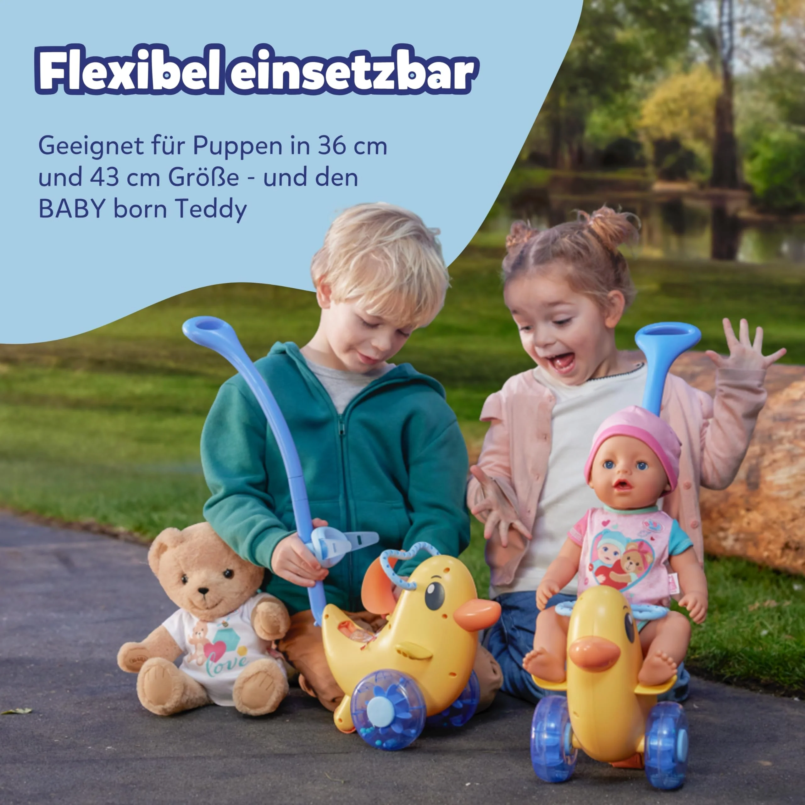 BABY born Schiebe-Berta - Mit Lenkstange & funktionsfähigen Rädern - Für 36 cm & 43 cm Puppen - Hochwertiges Puppenzubehör - Geeignet für Kinder ab 3 Jahren, Gelb - Image 5