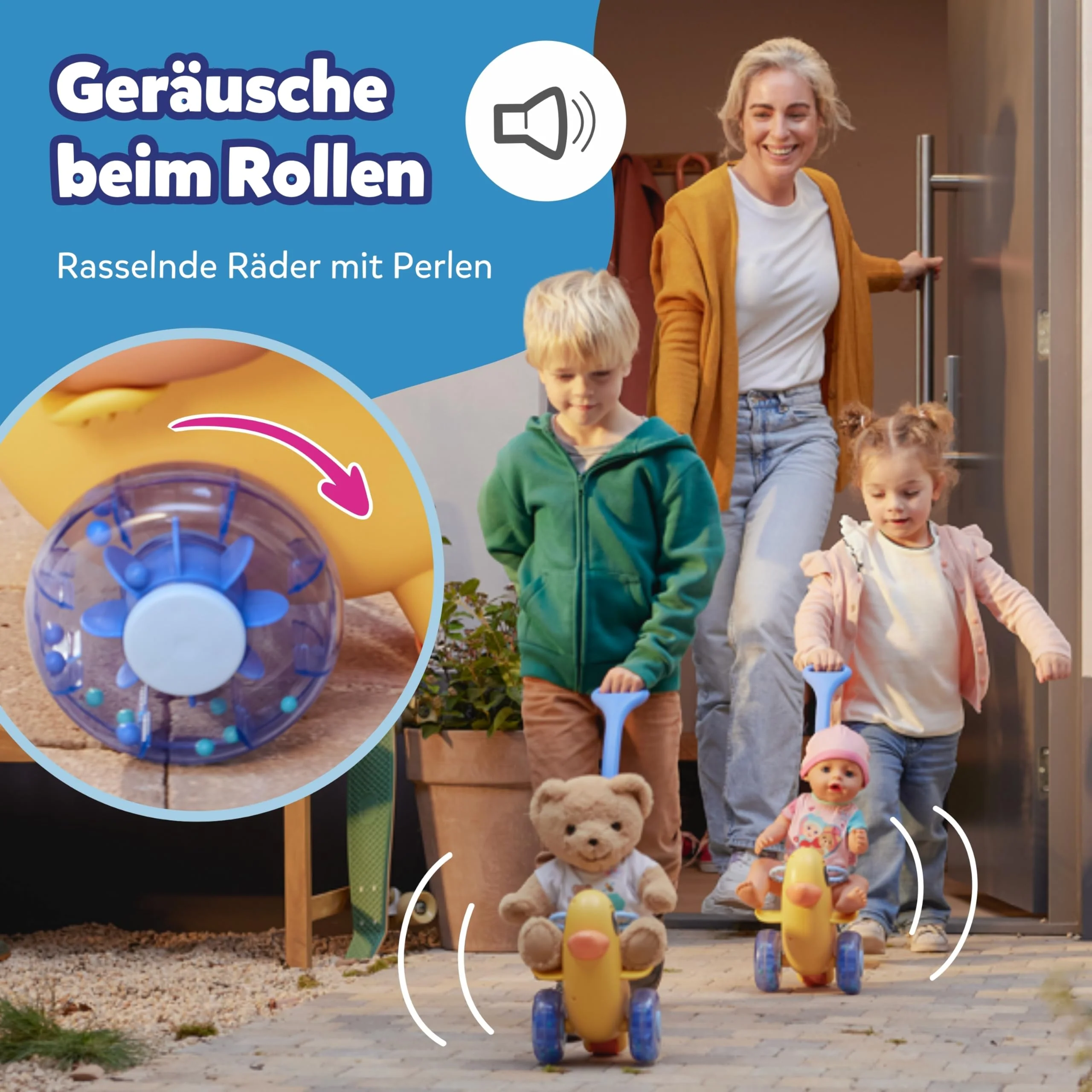 BABY born Schiebe-Berta - Mit Lenkstange & funktionsfähigen Rädern - Für 36 cm & 43 cm Puppen - Hochwertiges Puppenzubehör - Geeignet für Kinder ab 3 Jahren, Gelb - Image 9