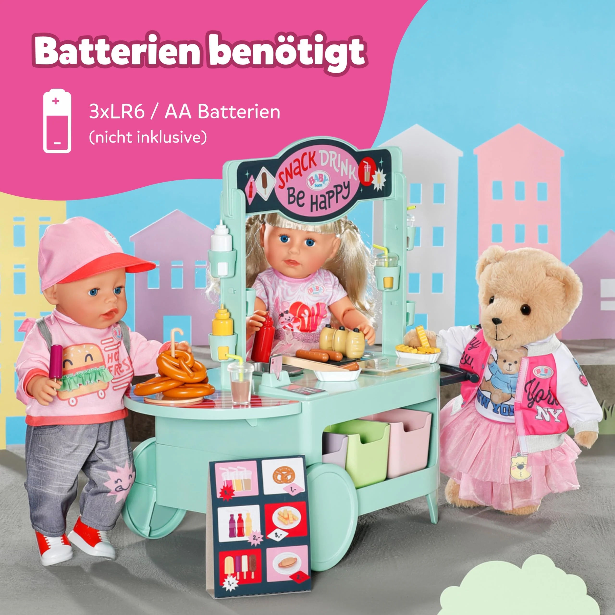 BABY born Snack Shop - Essensstand für Puppen mit Soundeffekten - 25 verschiedene Fastfood-Snacks - Hochwertiges Puppenzubehör- Geeignet für Kinder ab 3 Jahren - Image 4