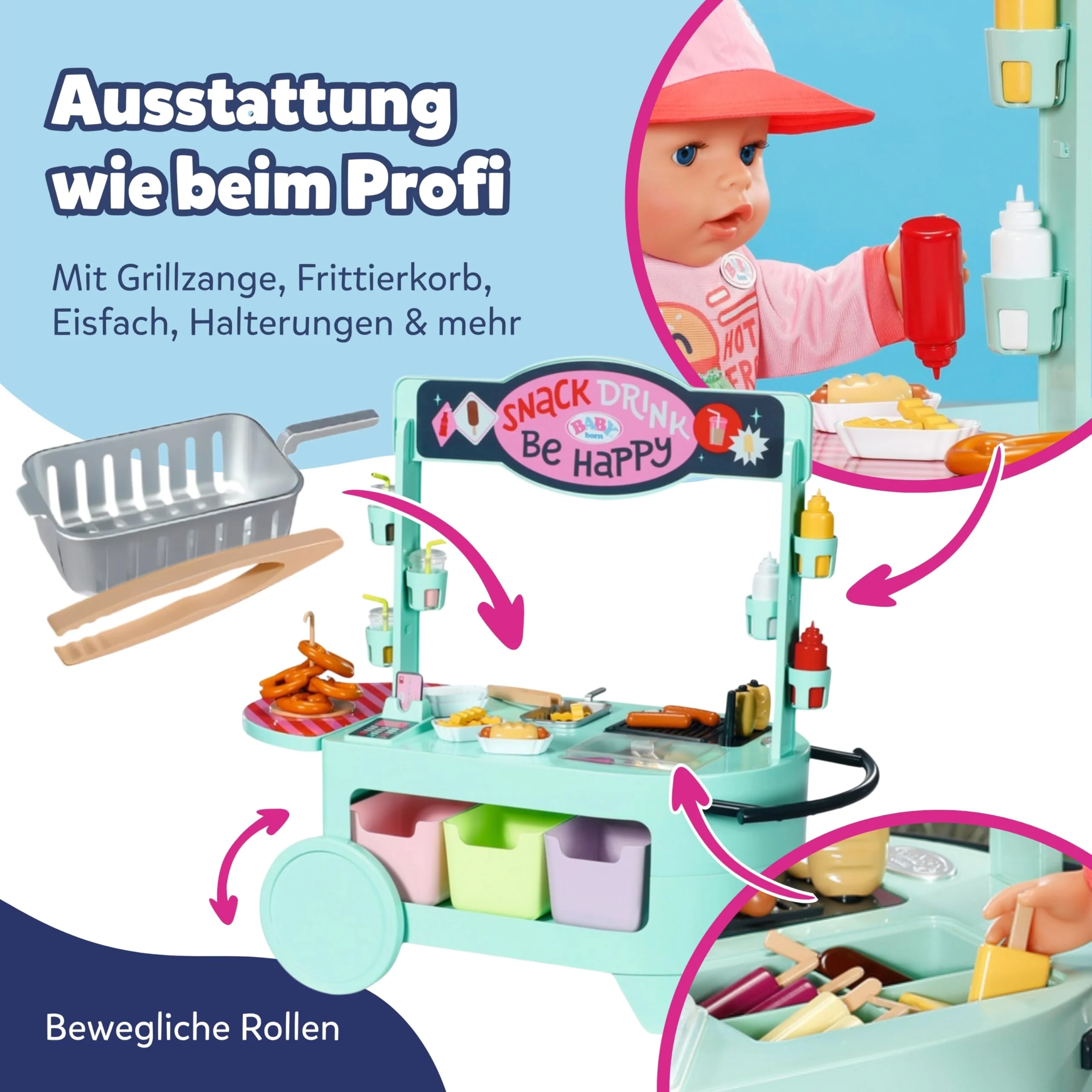 BABY born Snack Shop - Essensstand für Puppen mit Soundeffekten - 25 verschiedene Fastfood-Snacks - Hochwertiges Puppenzubehör- Geeignet für Kinder ab 3 Jahren - Image 7