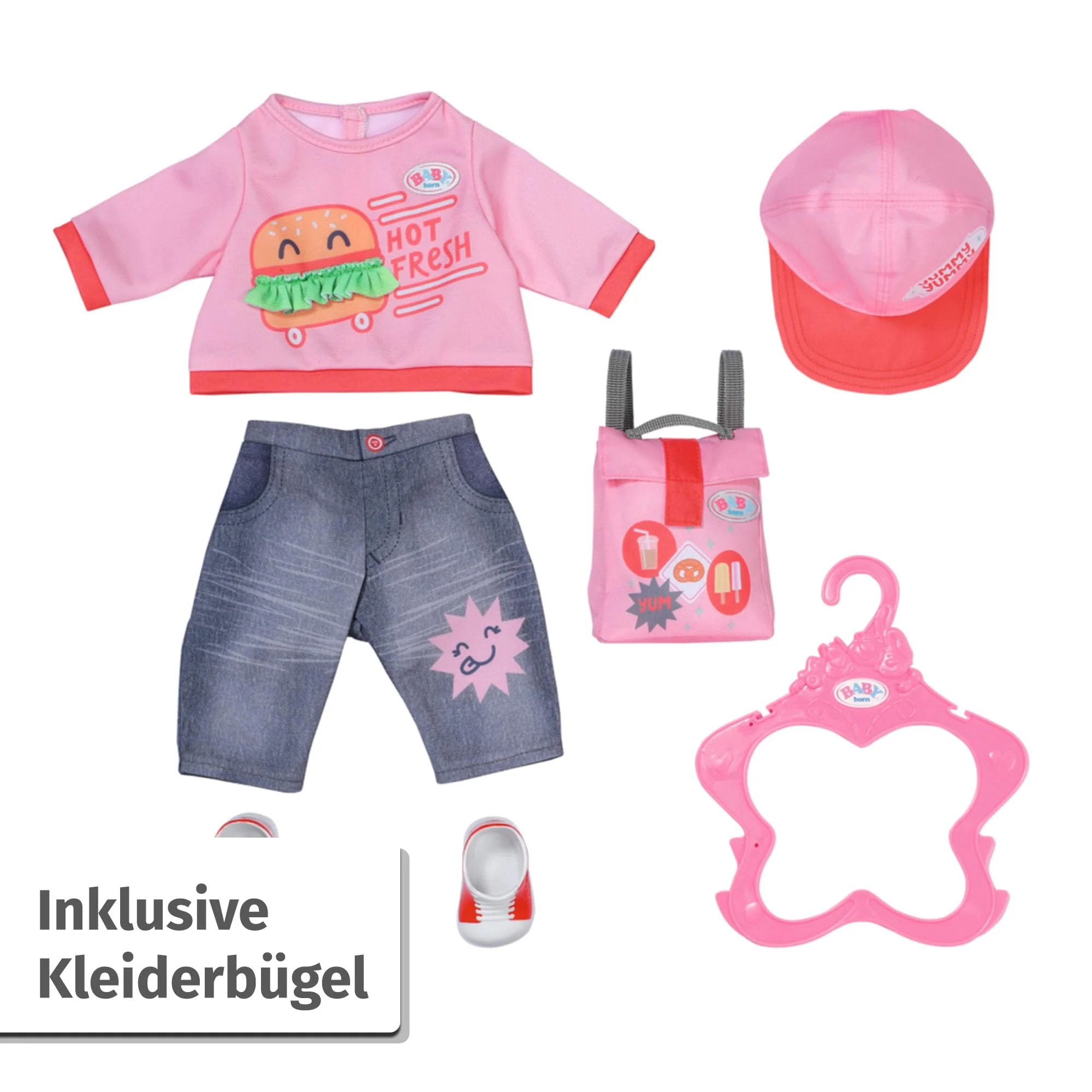 BABY born Snack Shop Outfit 43cm, Outfit mit Cap, Schuhen und Rucksack für 43cm Puppen, 835944 Zapf Creation - Image 3