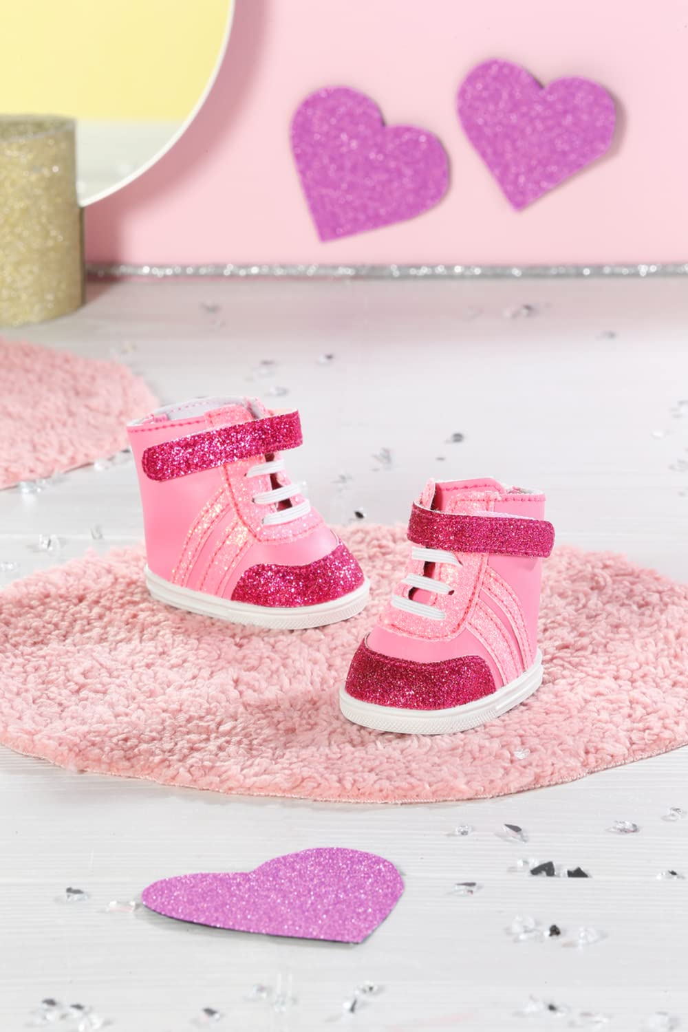 BABY born Sneakers pink, Puppenschuhe in Rosa mit Klettverschluss und Glitzer für 43 cm Puppen, 833889 Zapf Creation - Image 3